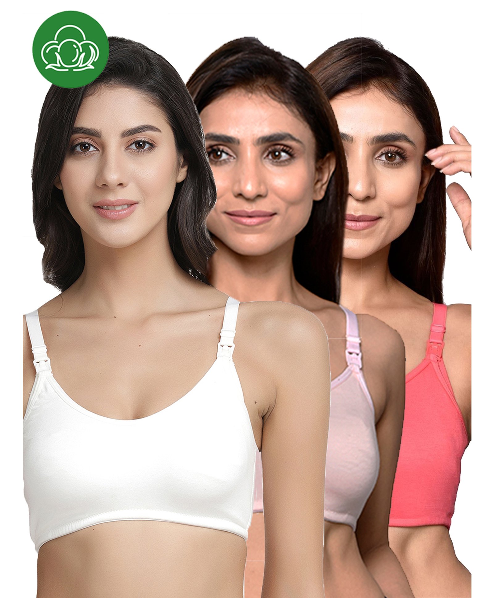 Inner Sense Organic Cotton Knit Pack Of 3 Solid Antimicrobial Maternity Bras With Nursing Access - Multi Colour-picture-2