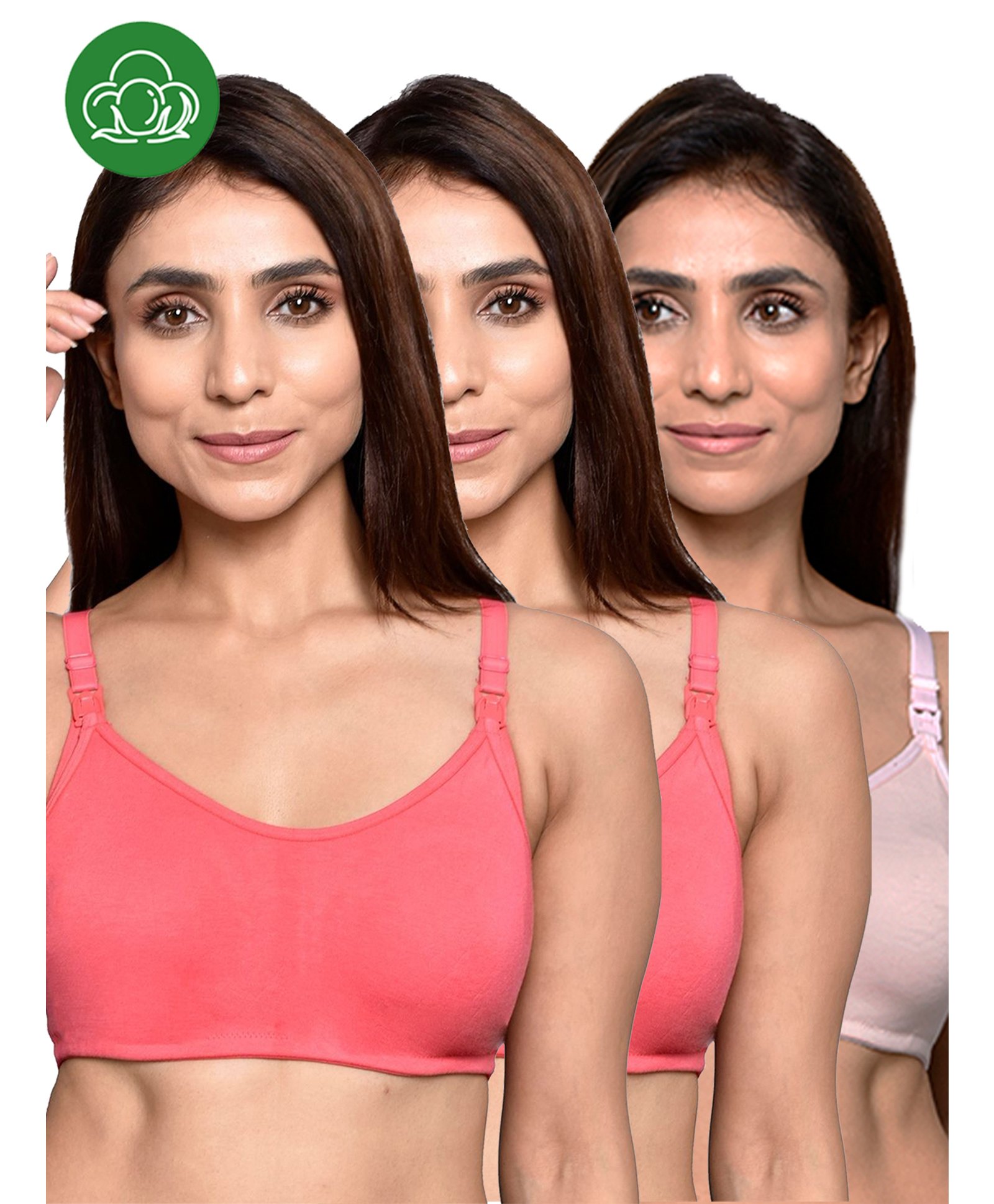 Inner Sense Organic Cotton Knit Pack Of 3 Solid Antimicrobial Maternity Bras With Nursing Access - Multi Colour-image-44