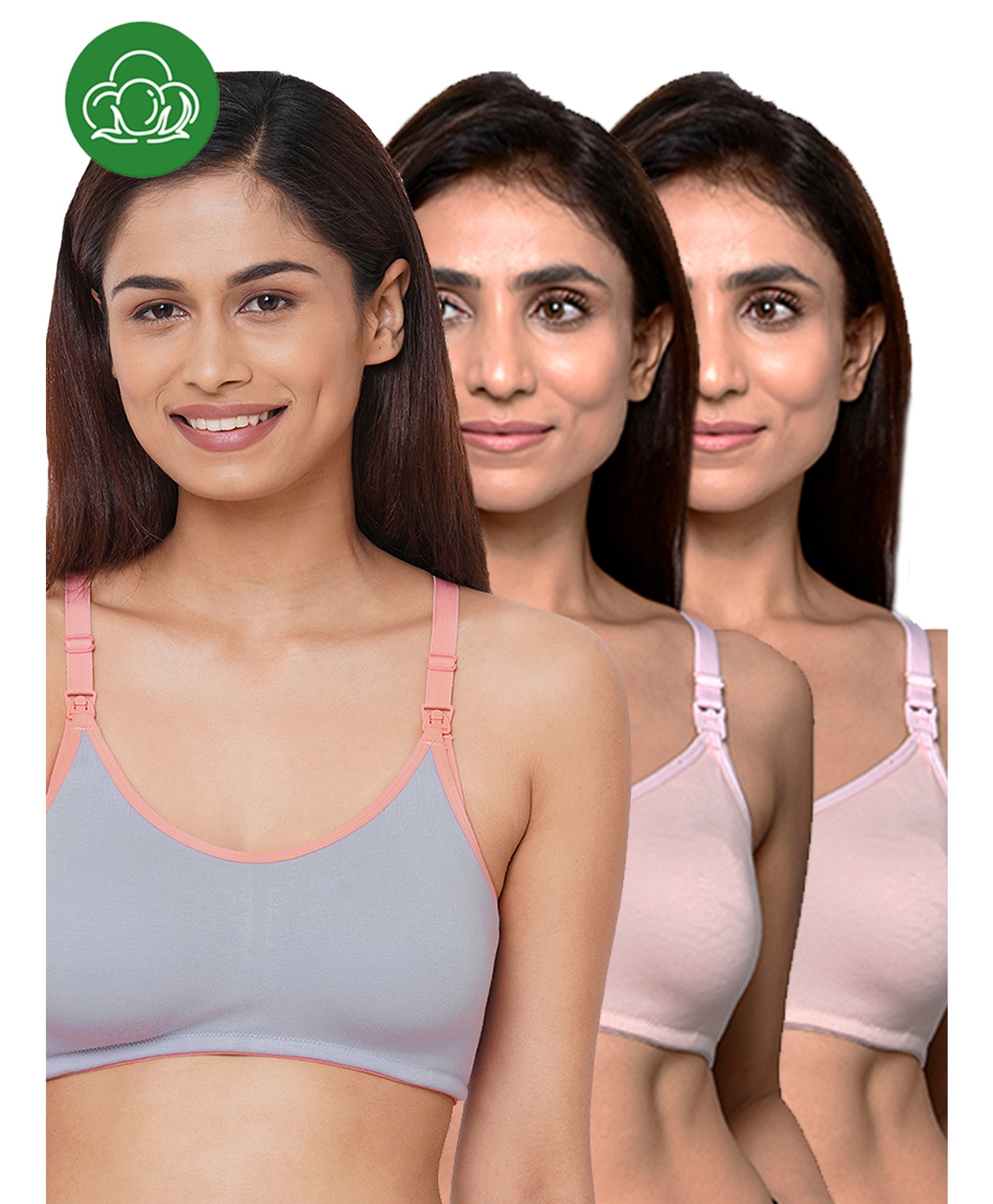 Inner Sense Organic Cotton Knit Pack Of 3 Solid Antimicrobial Maternity Bras With Nursing Access - Multi Colour-picture-29