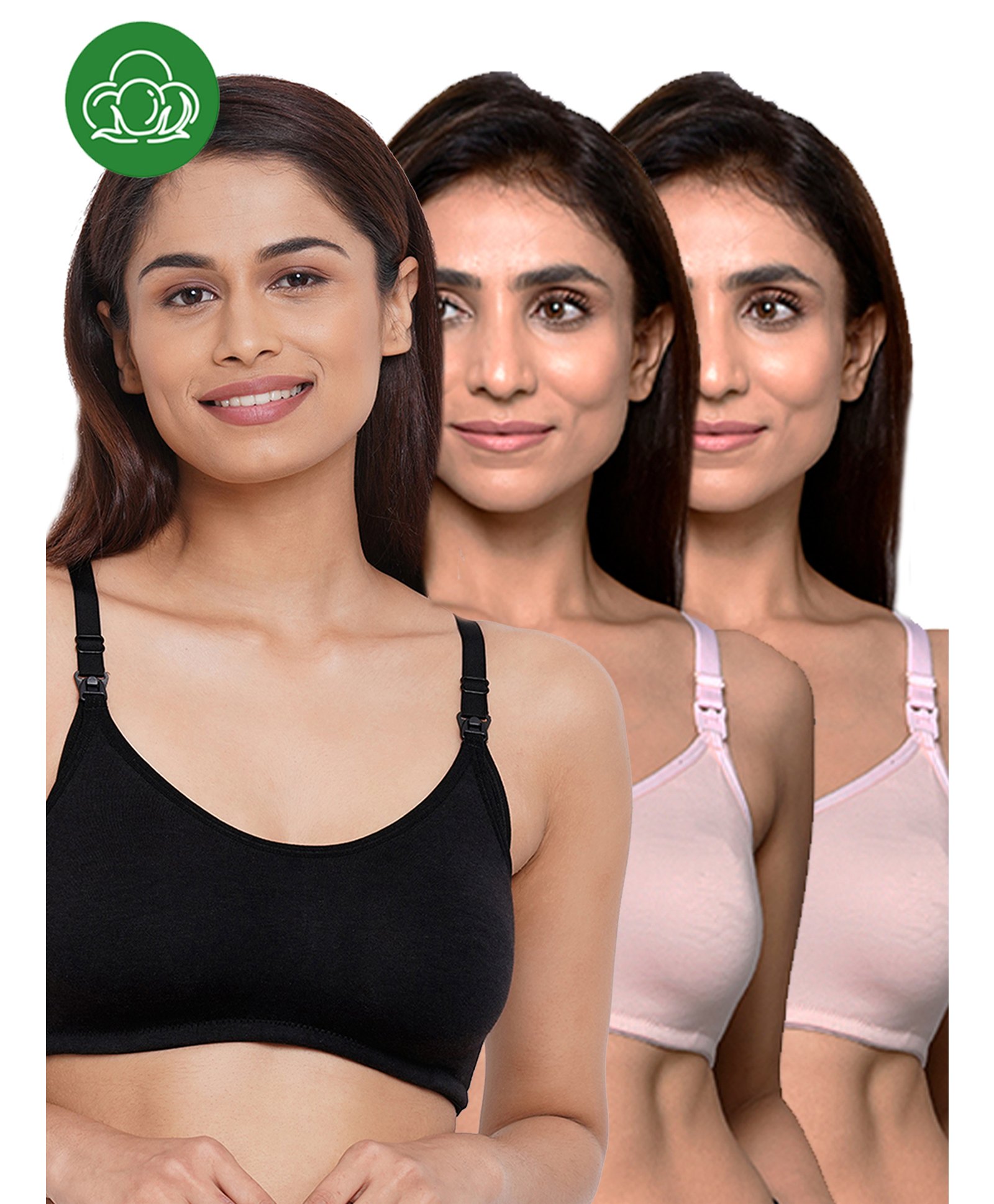 Inner Sense Organic Cotton Knit Pack Of 3 Solid Antimicrobial Maternity Bras With Nursing Access - Multi Colour-image-45