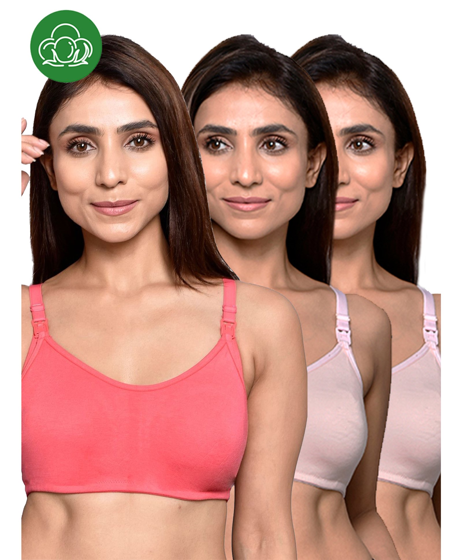 Inner Sense Organic Cotton Knit Pack Of 3 Solid Antimicrobial Maternity Bras With Nursing Access - Multi Colour-image-46