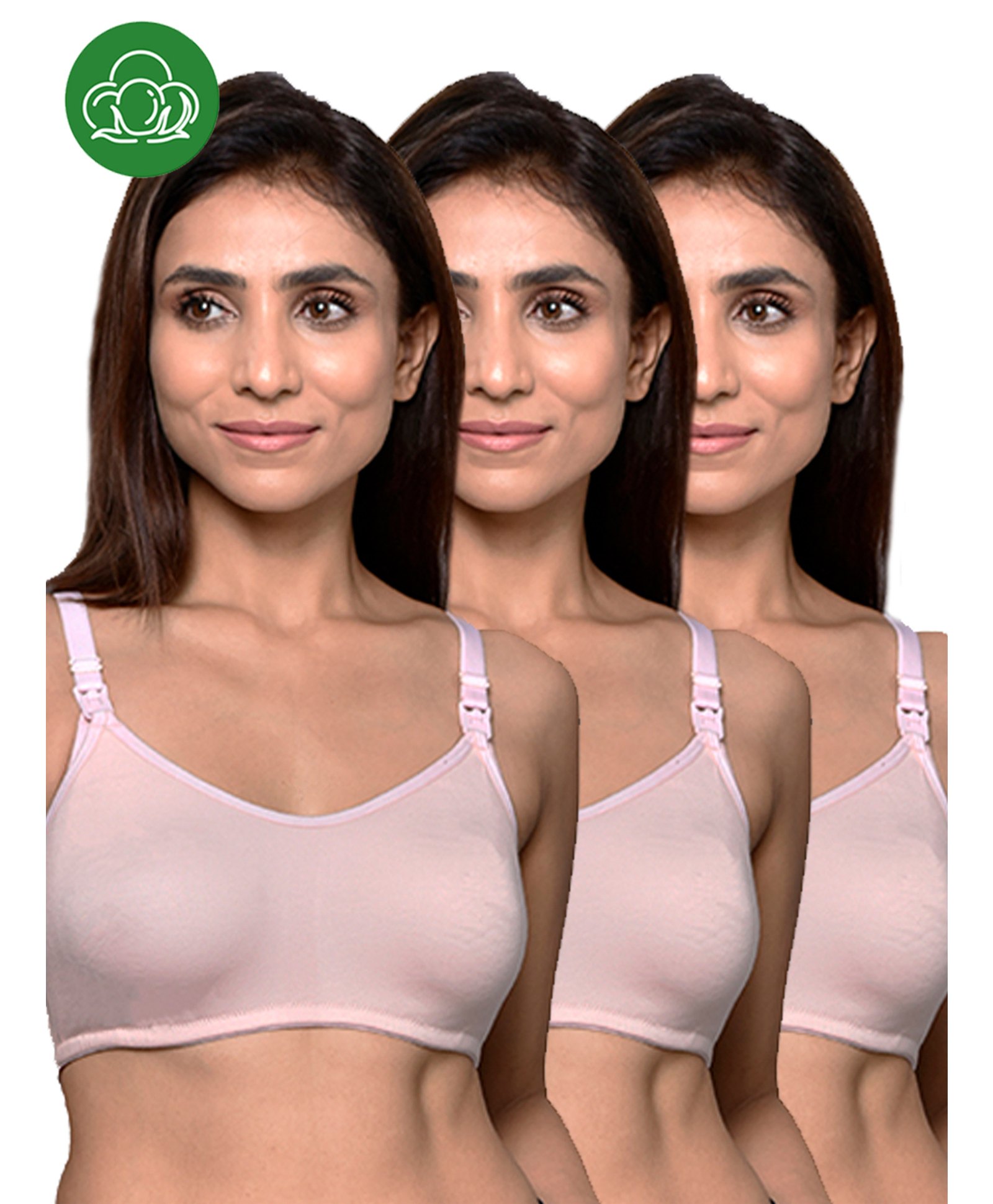 Inner Sense Organic Cotton Knit Pack Of 3 Solid Antimicrobial Maternity Bras With Nursing Access - Multi Colour-image-47
