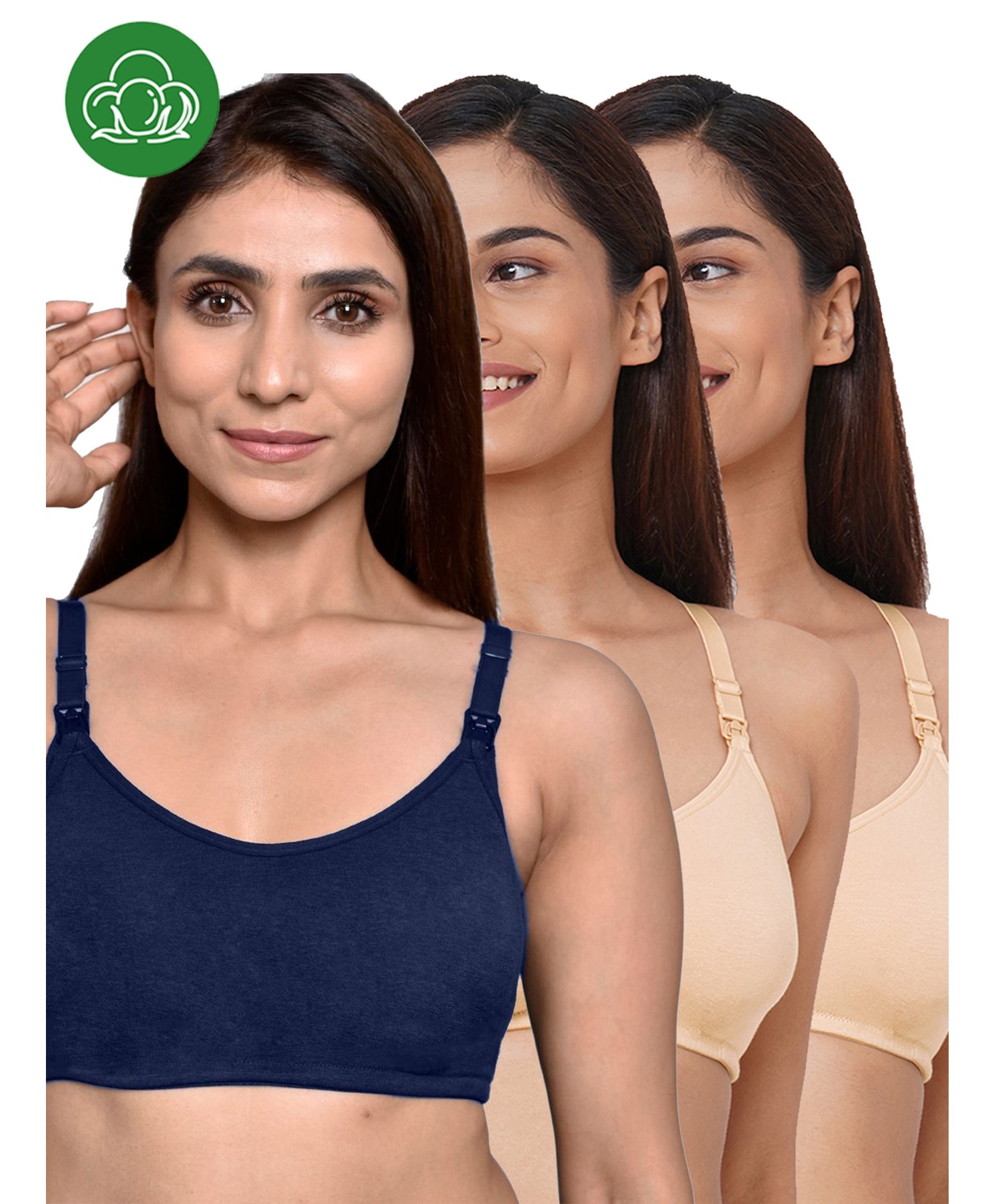 Inner Sense Organic Cotton Knit Pack Of 3 Solid Antimicrobial Maternity Bras With Nursing Access - Multi Colour-picture-14