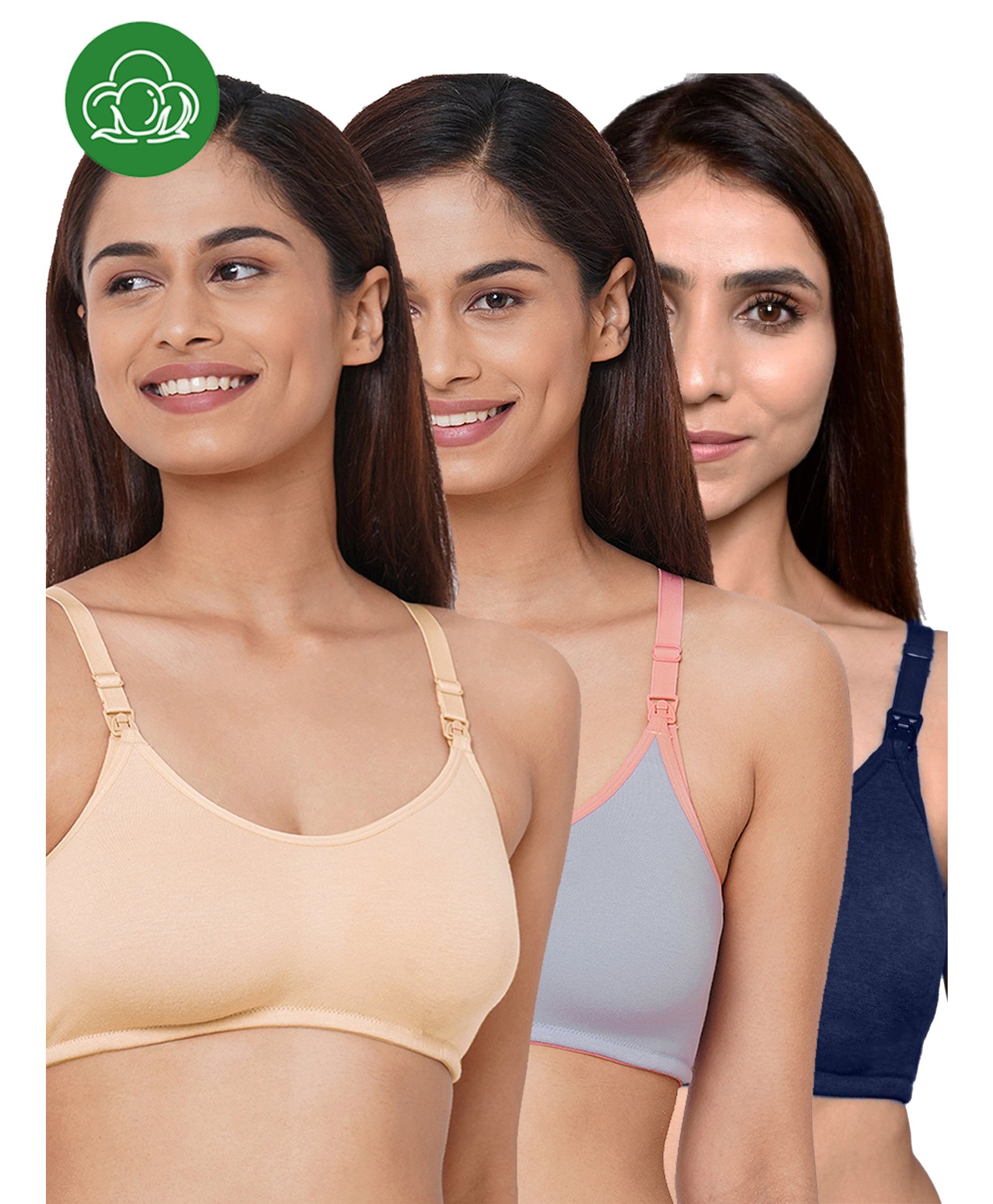 Inner Sense Organic Cotton Knit Pack Of 3 Solid Antimicrobial Maternity Bras With Nursing Access - Multi Colour-picture-30