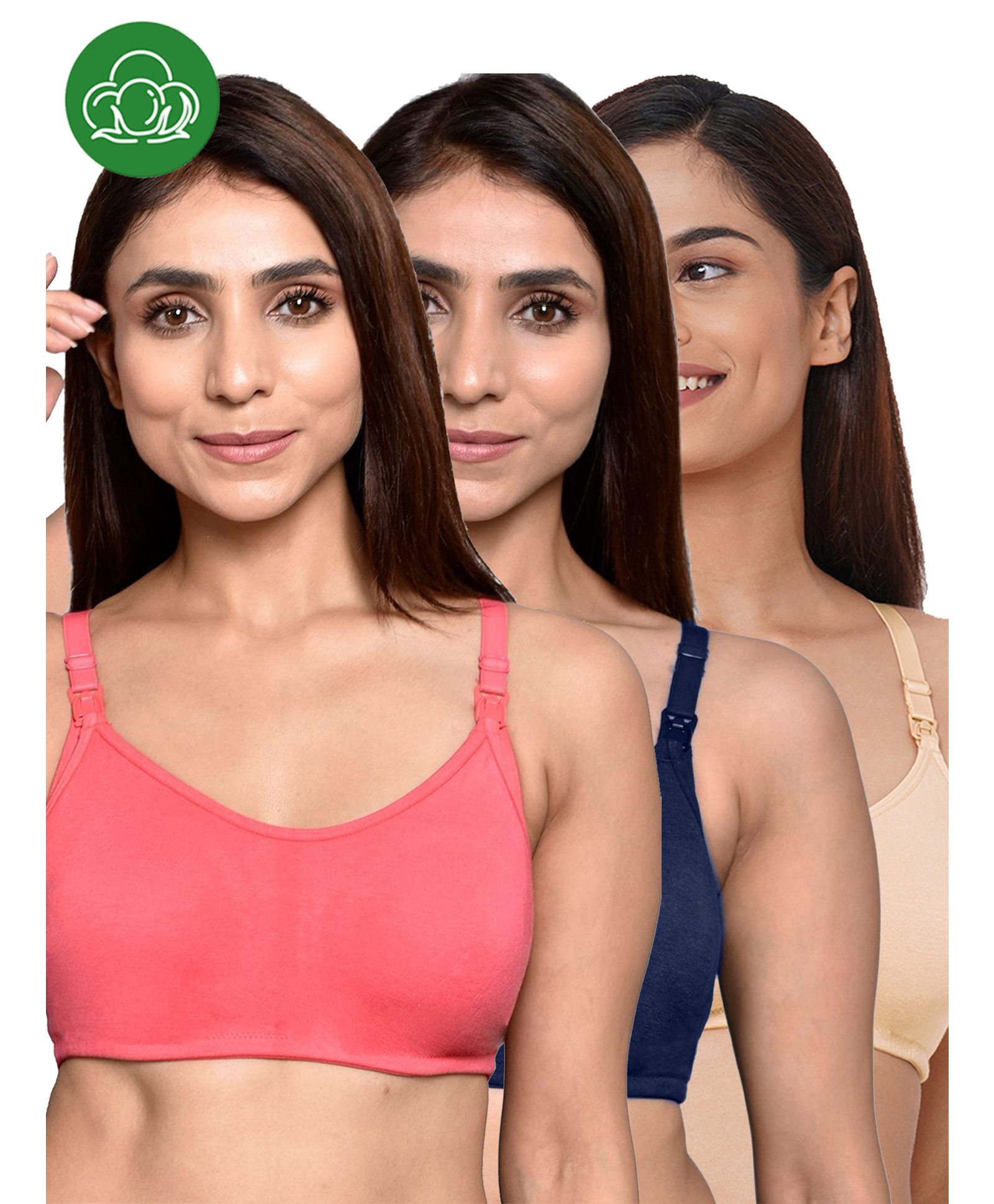 Inner Sense Organic Cotton Pack of 3 Knitted Solid Antimicrobial Women Feeding Bras - Multi Color-picture-31