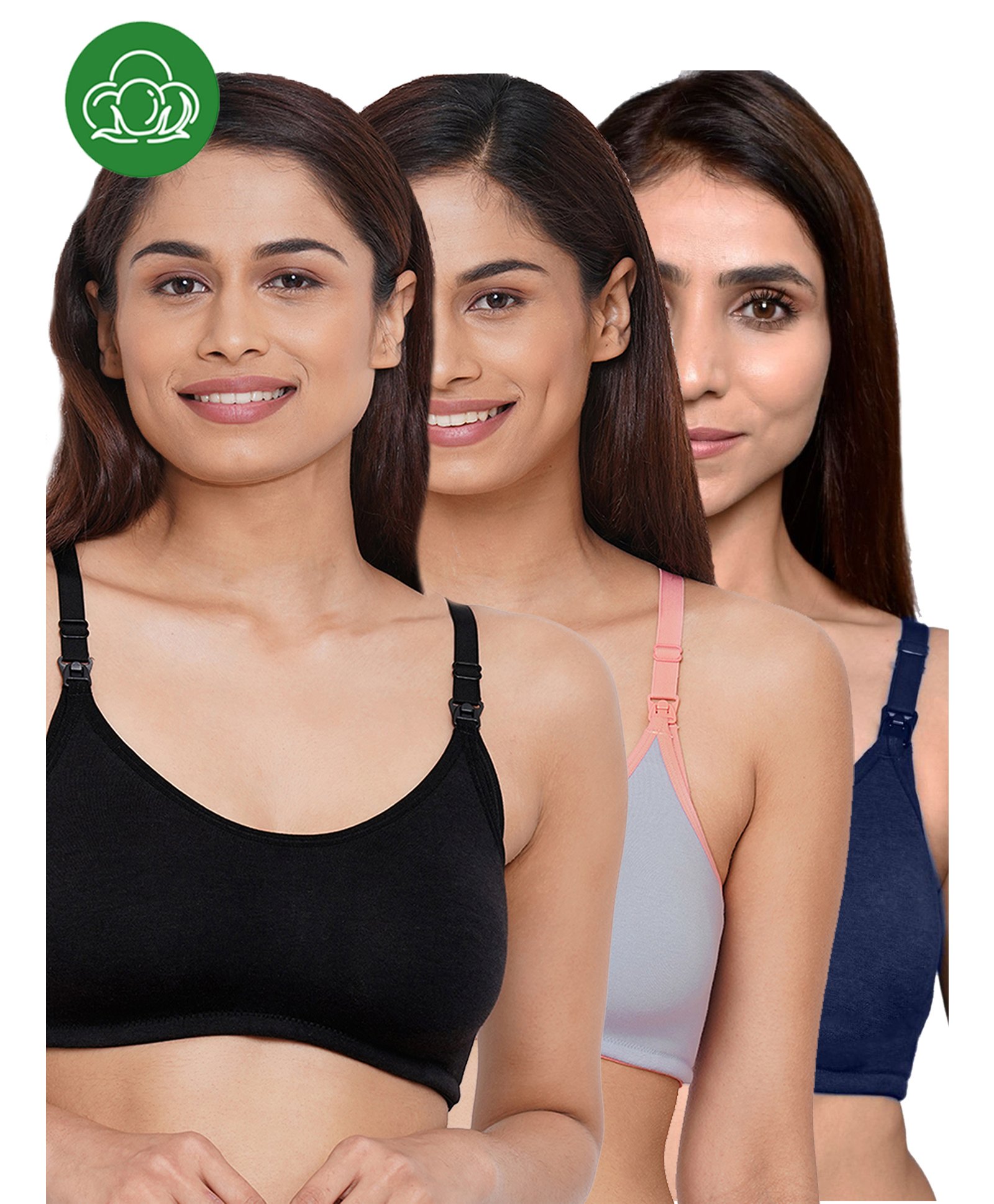 Inner Sense Organic Cotton Pack of 3 Knitted Solid Antimicrobial Women Feeding Bras - Multi Color-picture-23