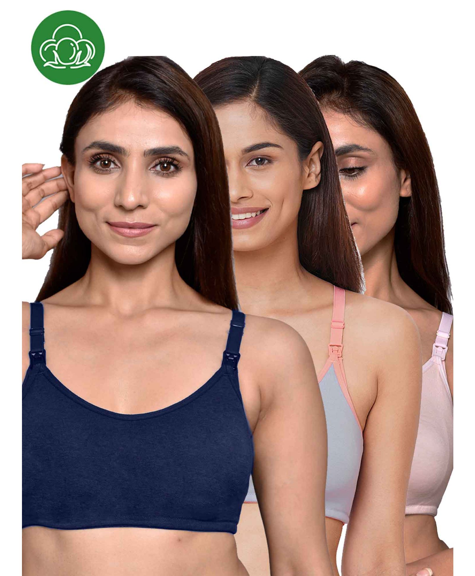 Inner Sense Organic Cotton Knit Pack Of 3 Solid Antimicrobial Maternity Bras With Nursing Access - Multi Colour-picture-25