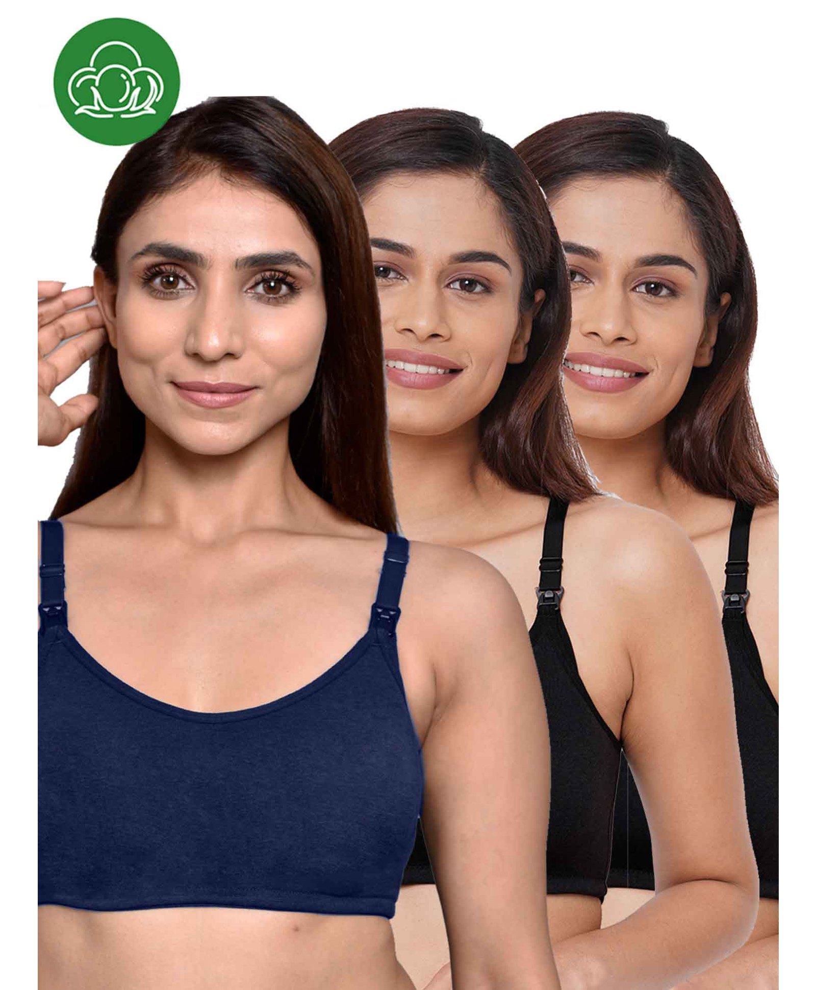Inner Sense Organic Cotton Knit Pack of 3 Solid Antimicrobial Maternity Bras With Nursing Access - Multi Colour-picture-27