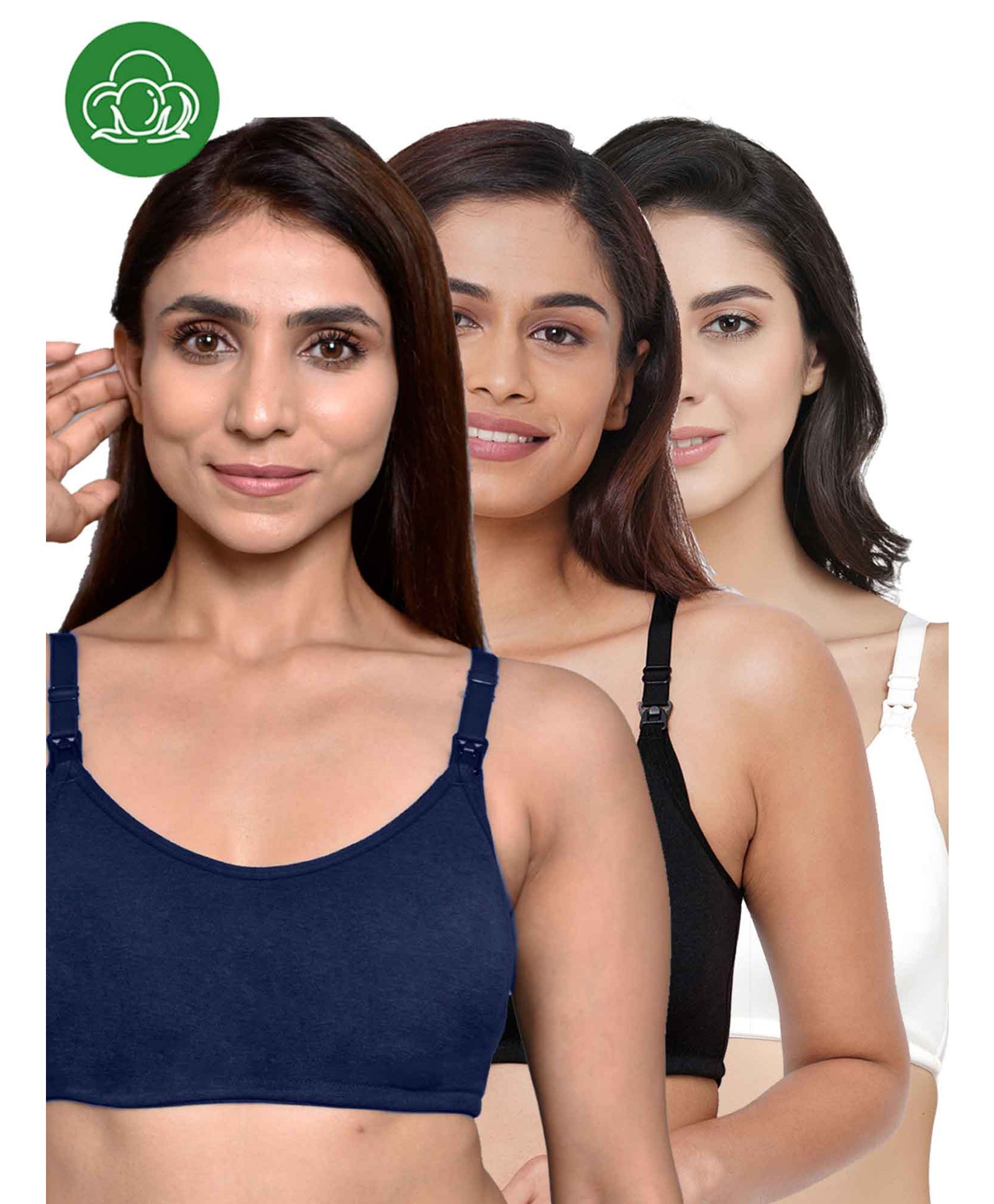 Inner Sense Organic Cotton Knit Pack of 3 Solid Antimicrobial Maternity Bras With Nursing Access - Multi Colour-picture-28