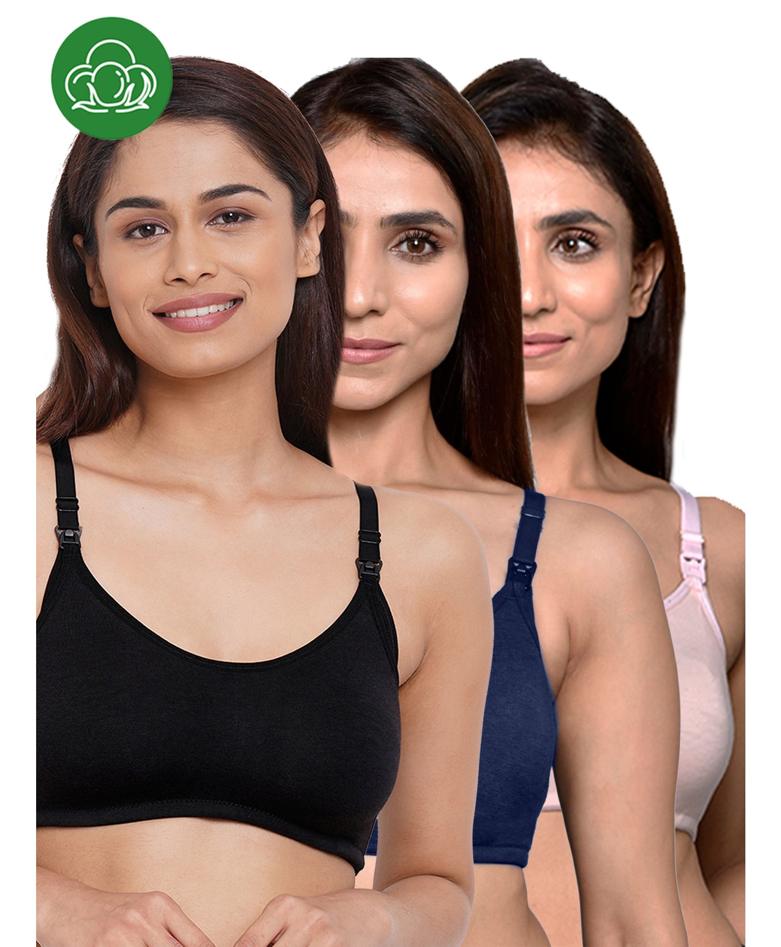 Inner Sense Organic Cotton Knit Pack of 3 Solid Antimicrobial Maternity Bras With Nursing Access - Multi Colour-image-26