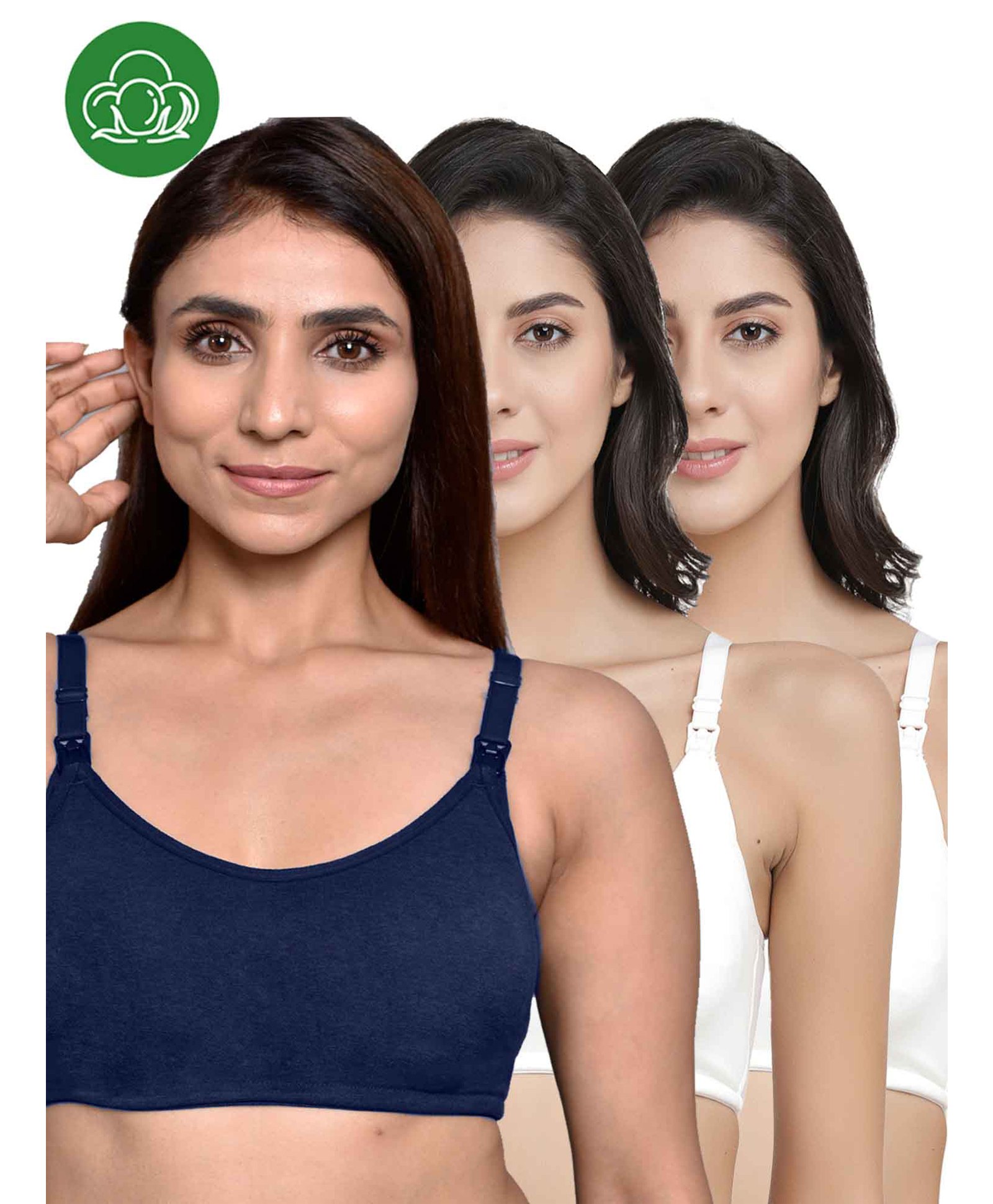 Inner Sense Organic Cotton Knit Pack of 3 Solid Antimicrobial Maternity Bras With Nursing Access - Multi Colour-image-36
