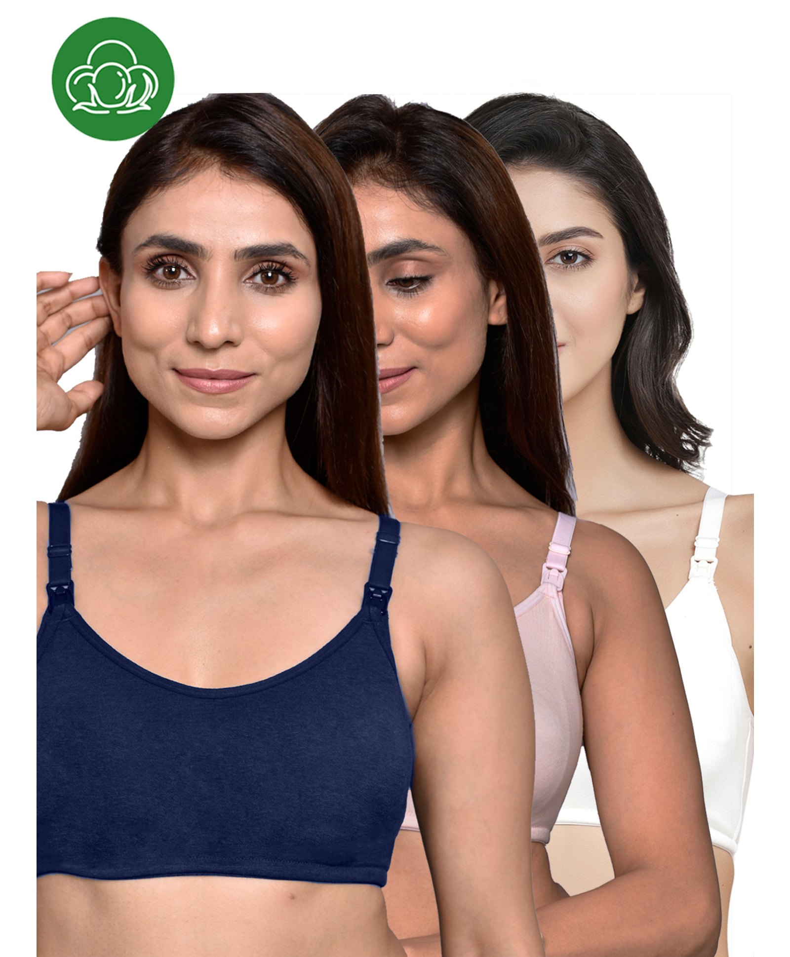 Inner Sense Organic Cotton Knit Pack of 3 Solid Antimicrobial Maternity Bras With Nursing Access - Multi Colour-image-37
