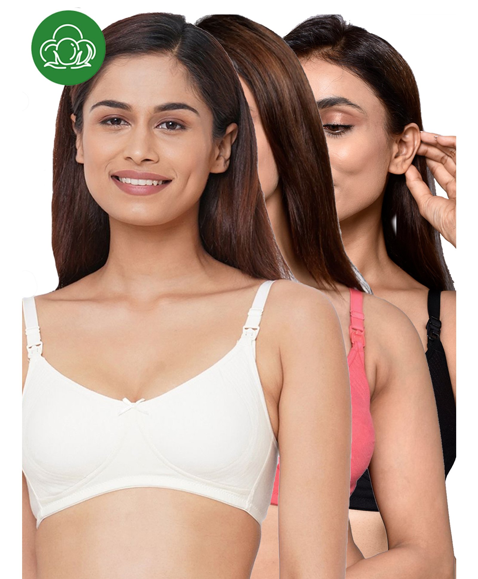 Inner Sense Organic Cotton Knit Pack of 3 Solid Antimicrobial Maternity Bras With Nursing Access - Multi Colour-image-41