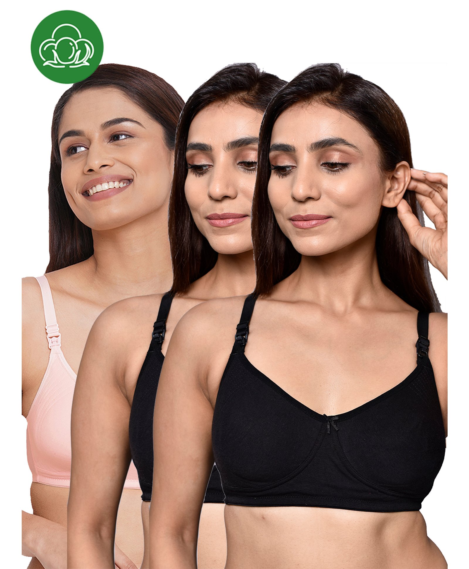 Inner Sense Organic Cotton Knit Pack of 3 Solid Antimicrobial Maternity Bras With Nursing Access - Multi Colour-picture-35