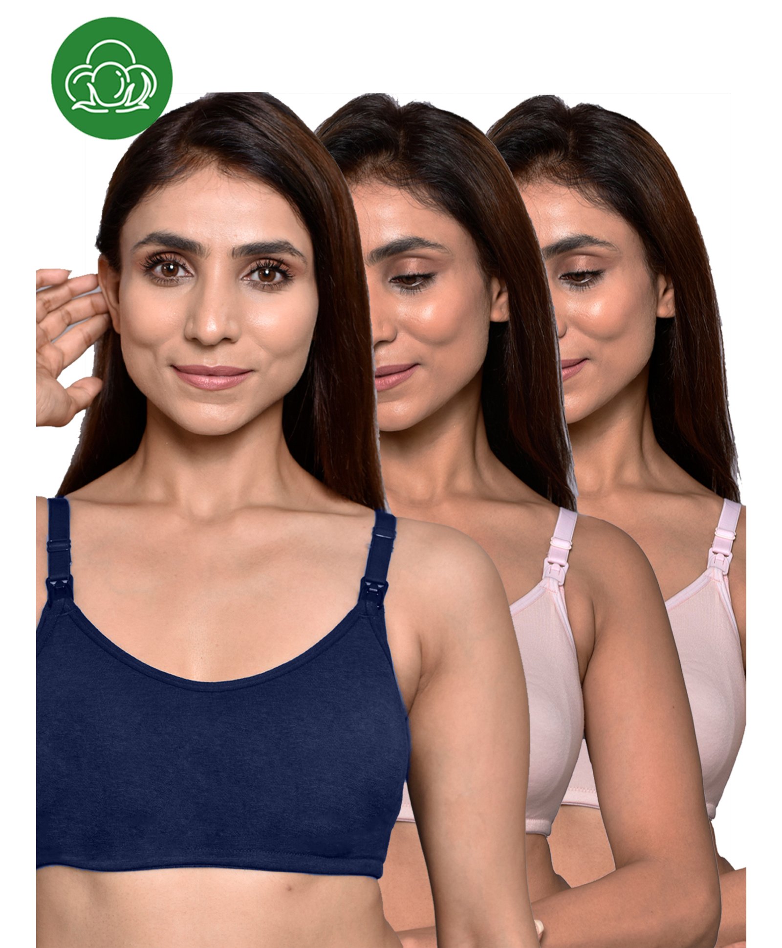 Inner Sense Organic Cotton Pack of 3 Knitted Solid Antimicrobial Feeding Bras - Multi Colour-image-10