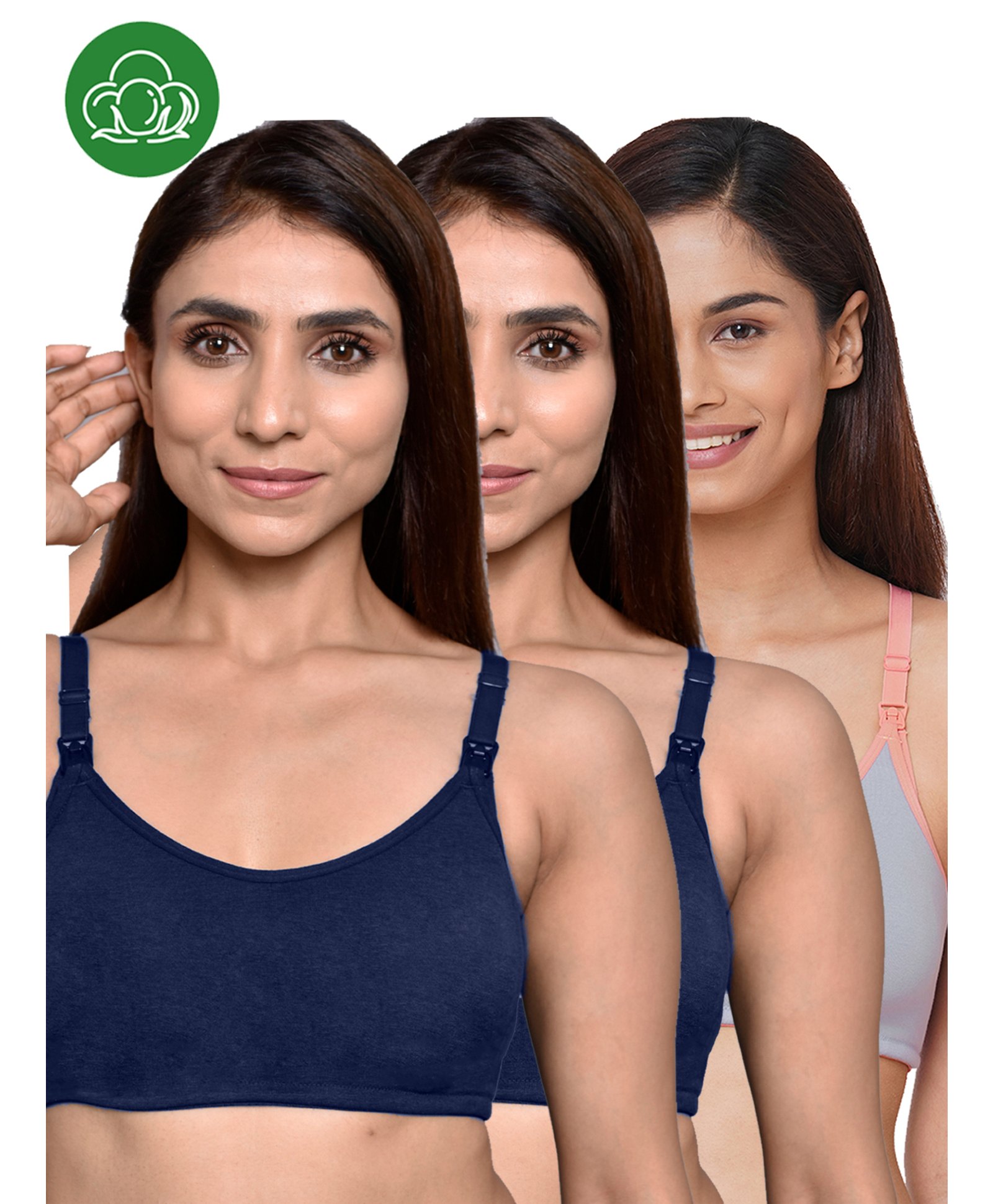 Inner Sense Organic Cotton Knit Pack of 3 Solid Antimicrobial Maternity Bras With Nursing Access - Multi Colour-picture-26