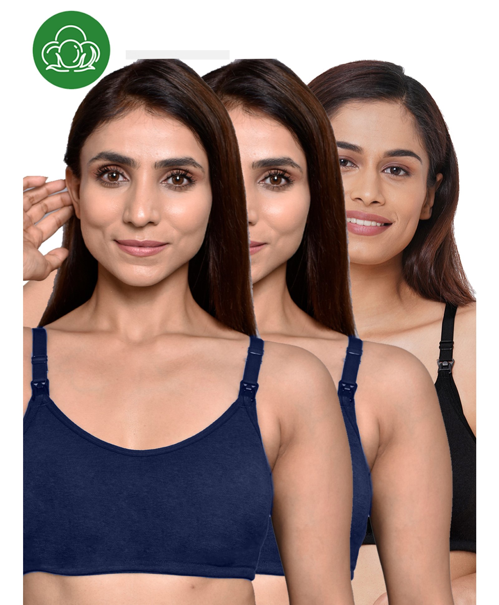 Inner Sense Organic Cotton Knit Pack of 3 Solid Antimicrobial Maternity Bras With Nursing Access - Multi Colour-picture-21
