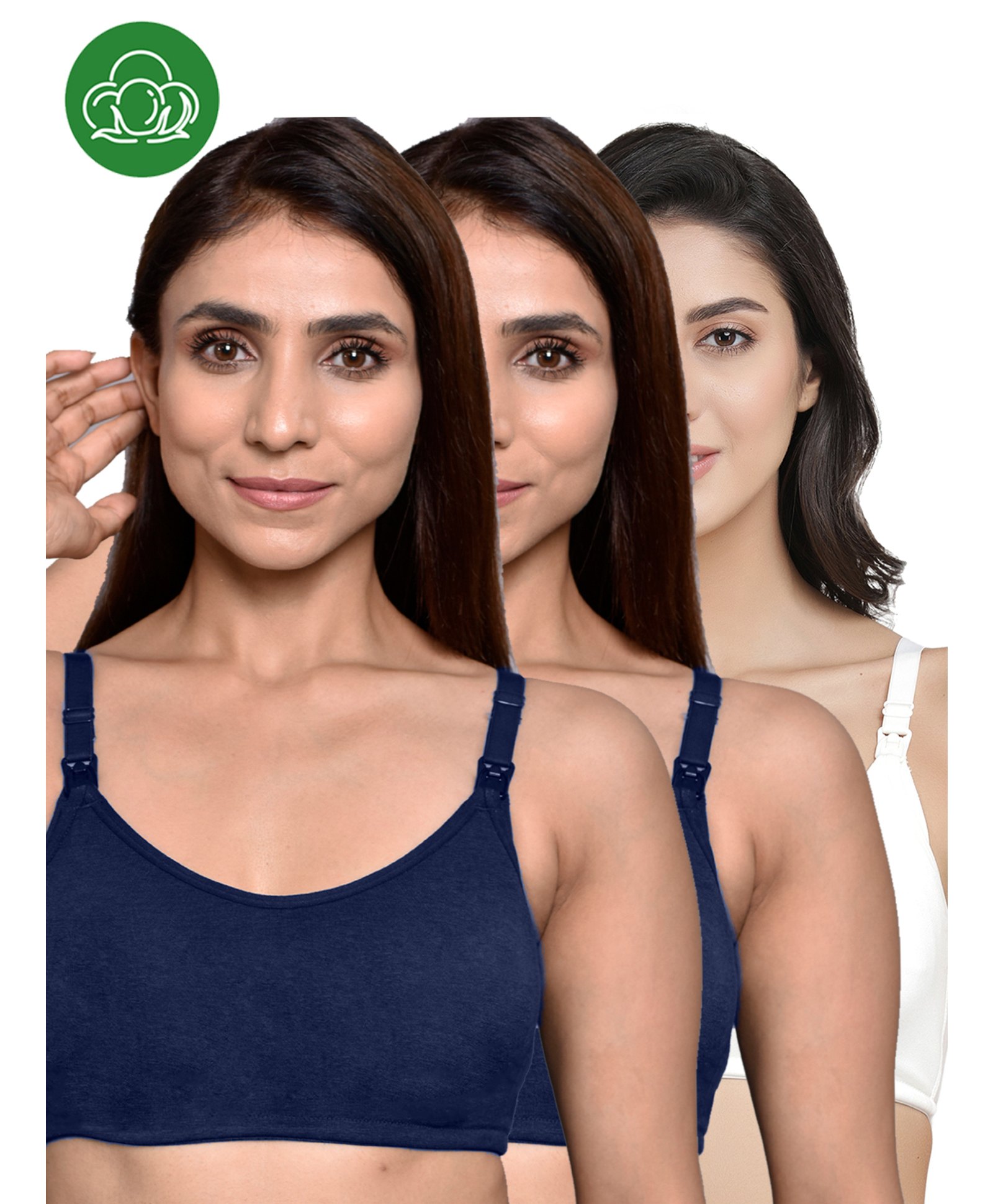 Inner Sense Organic Cotton Knit Pack of 3 Solid Antimicrobial Maternity Bras With Nursing Access - Multi Colour-picture-10
