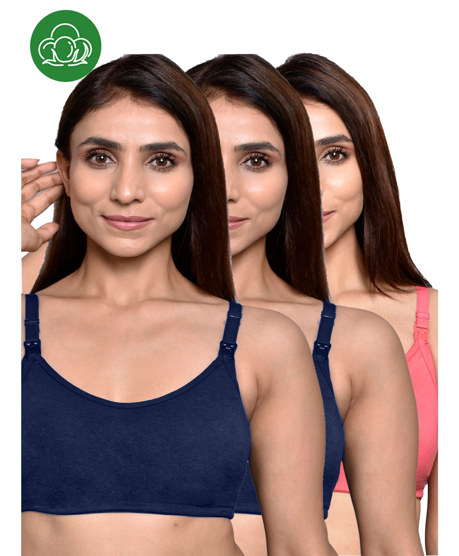 Inner Sense Organic Cotton Knit Pack of 3 Solid Antimicrobial Maternity Bras With Nursing Access - Multi Colour-picture-18