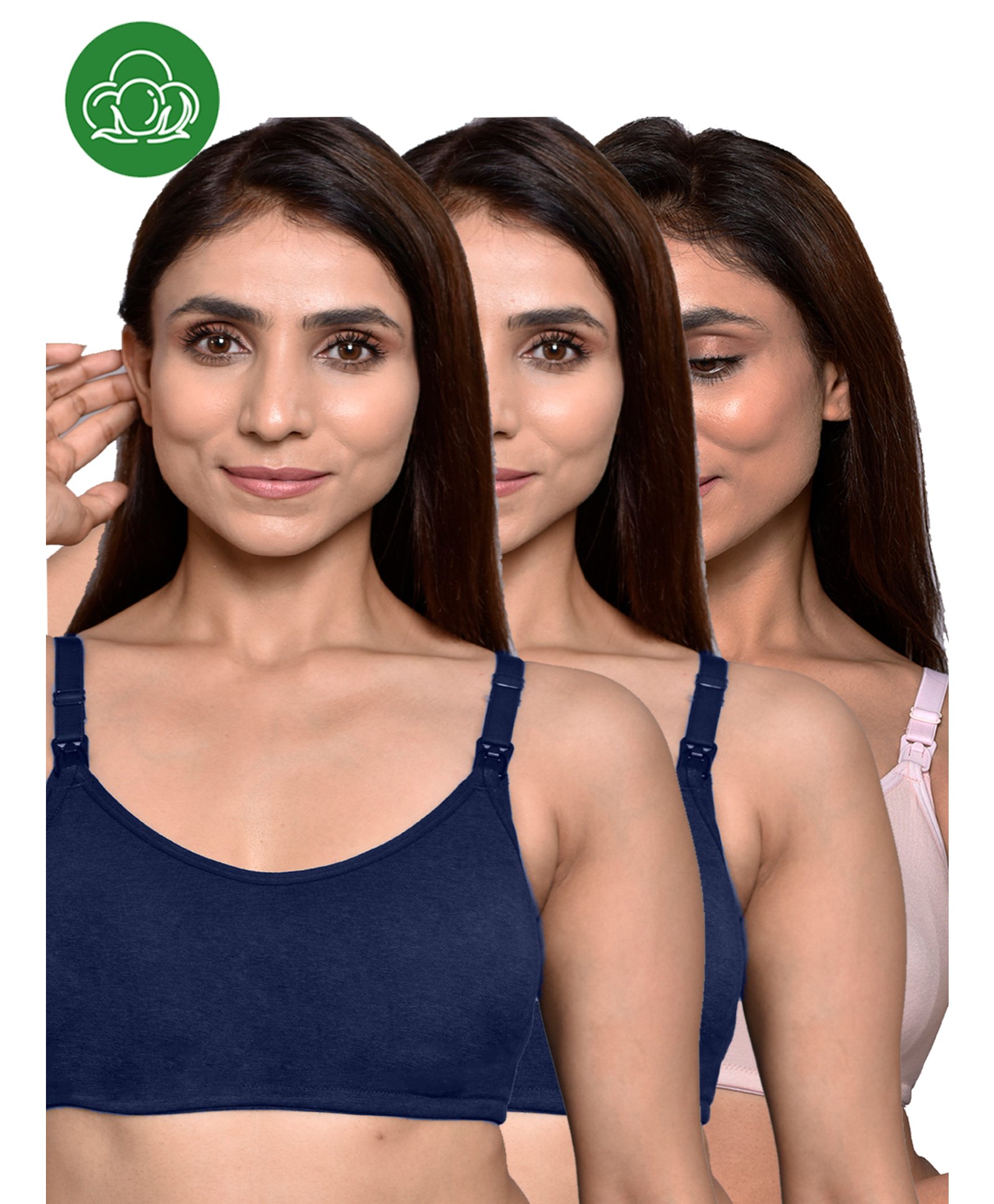 Inner Sense Organic Cotton Knit Pack of 3 Solid Antimicrobial Maternity Bras With Nursing Access - Multi Colour-picture-17