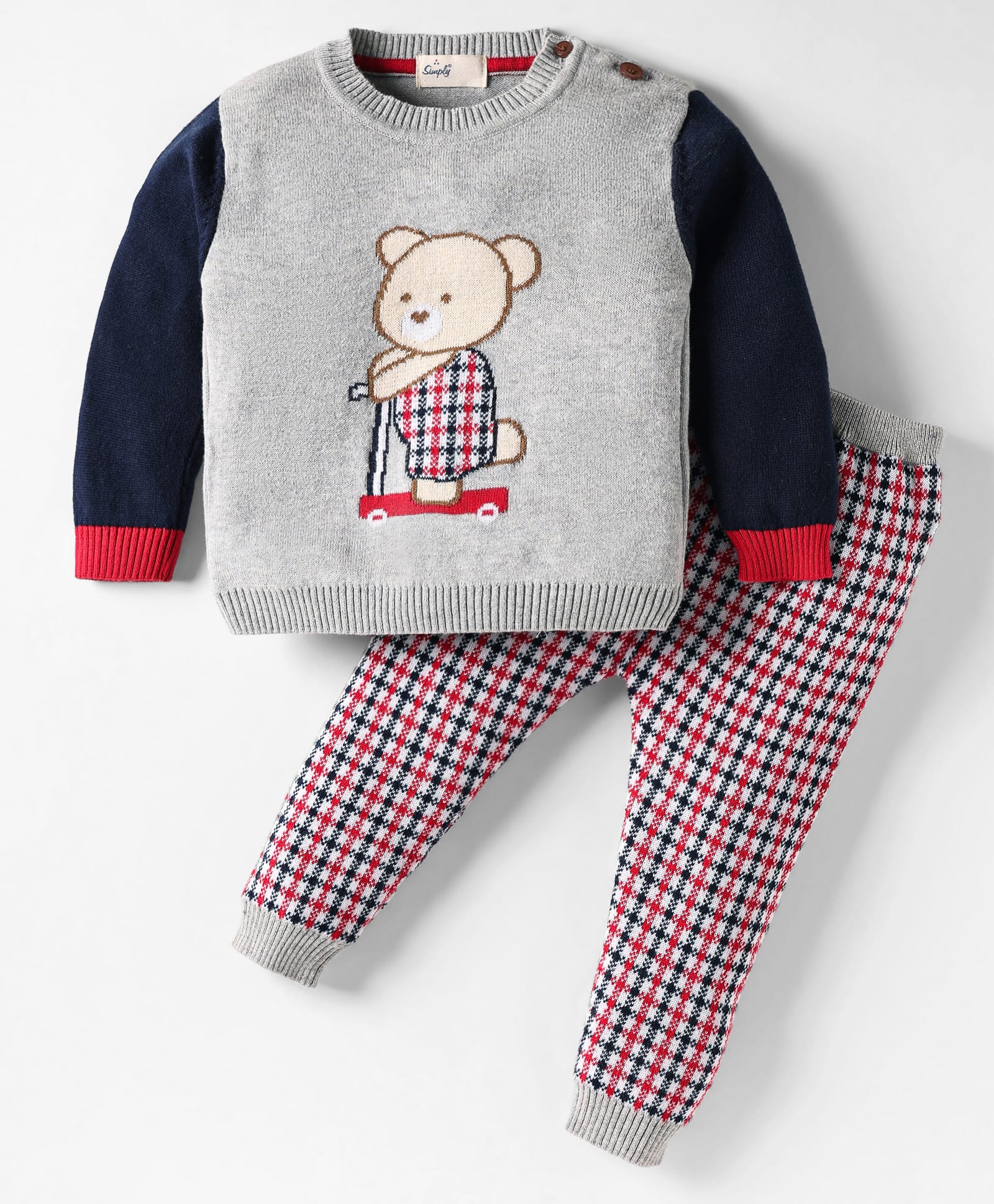 Simply Knitted Full Sleeves Pullover Sweater Set With Teddy Bear Design - Light Grey-image-39