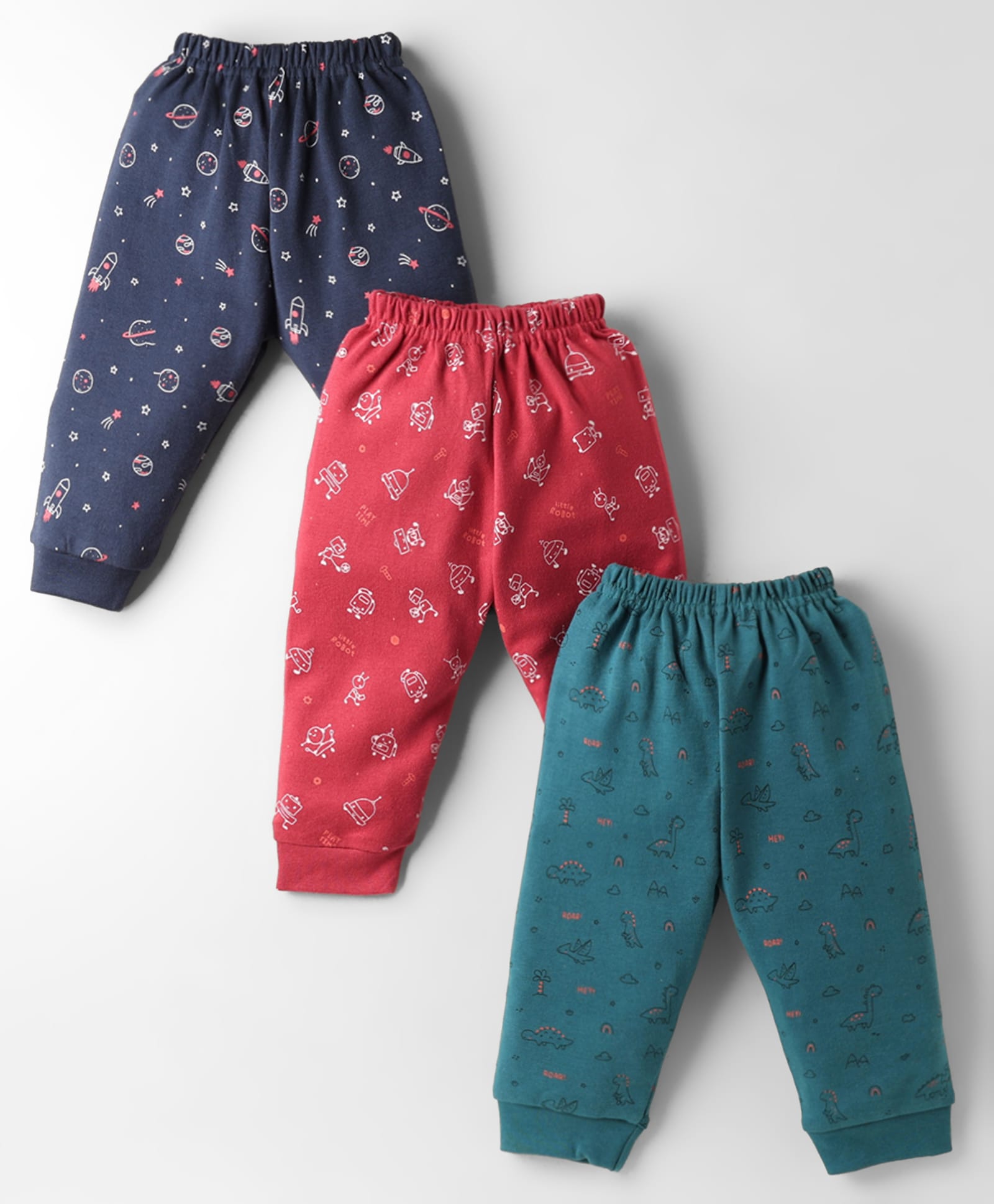 Simply Interlock Knit Full Length Lounge Pants with Space Theme Print Pack of 3 - Red Navy & Teal Blue-picture-22