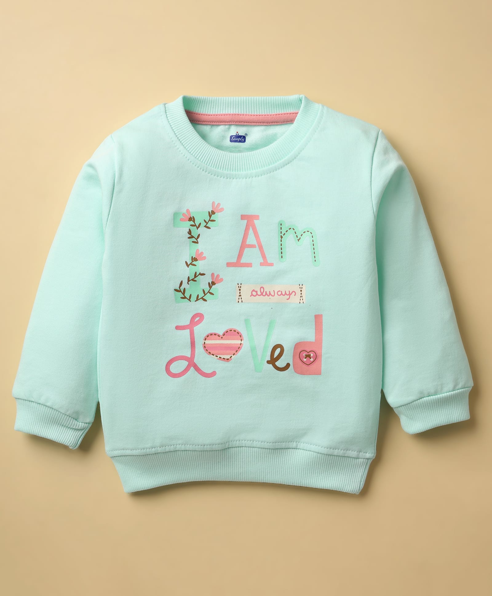Simply Looper Knit Full Sleeves T-Shirt With Iam Always Loved Text Print - Aqua Blue-picture-26
