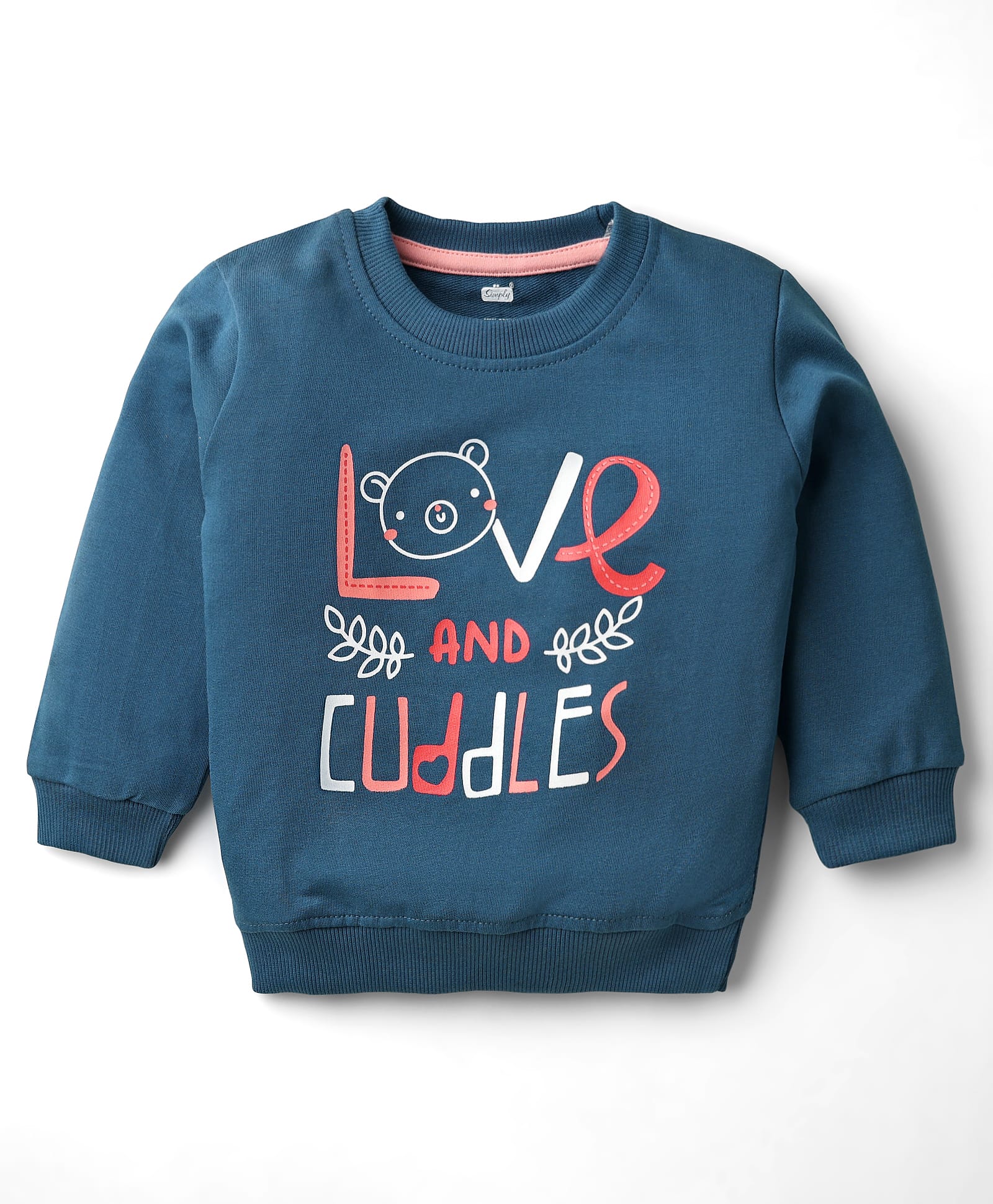 Simply Looper Knit Full Sleeves T-Shirt With Love Cuddles Text Print - Navy Blue-image-26