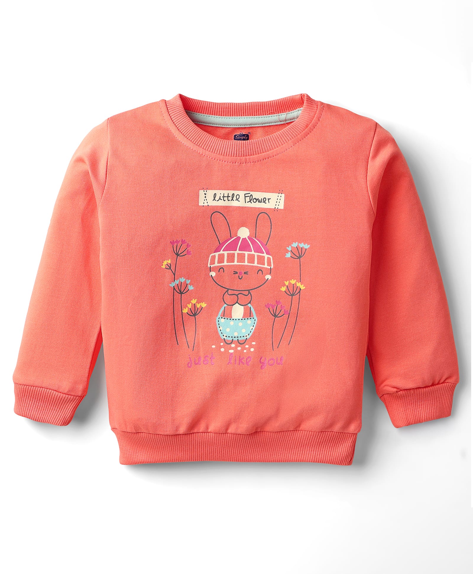 Simply Looper Knit Full Sleeves T-Shirt With Bunny Print - Coral-image-11