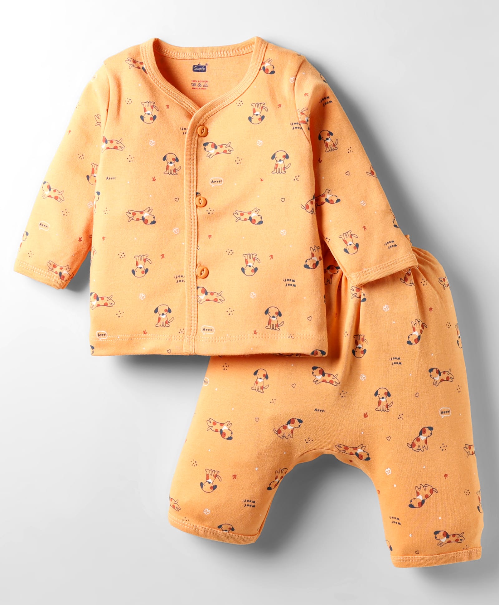 Simply Interlock Knit Full Sleeves Co-ords Night Suit with Puppy Print - Orange-image-39