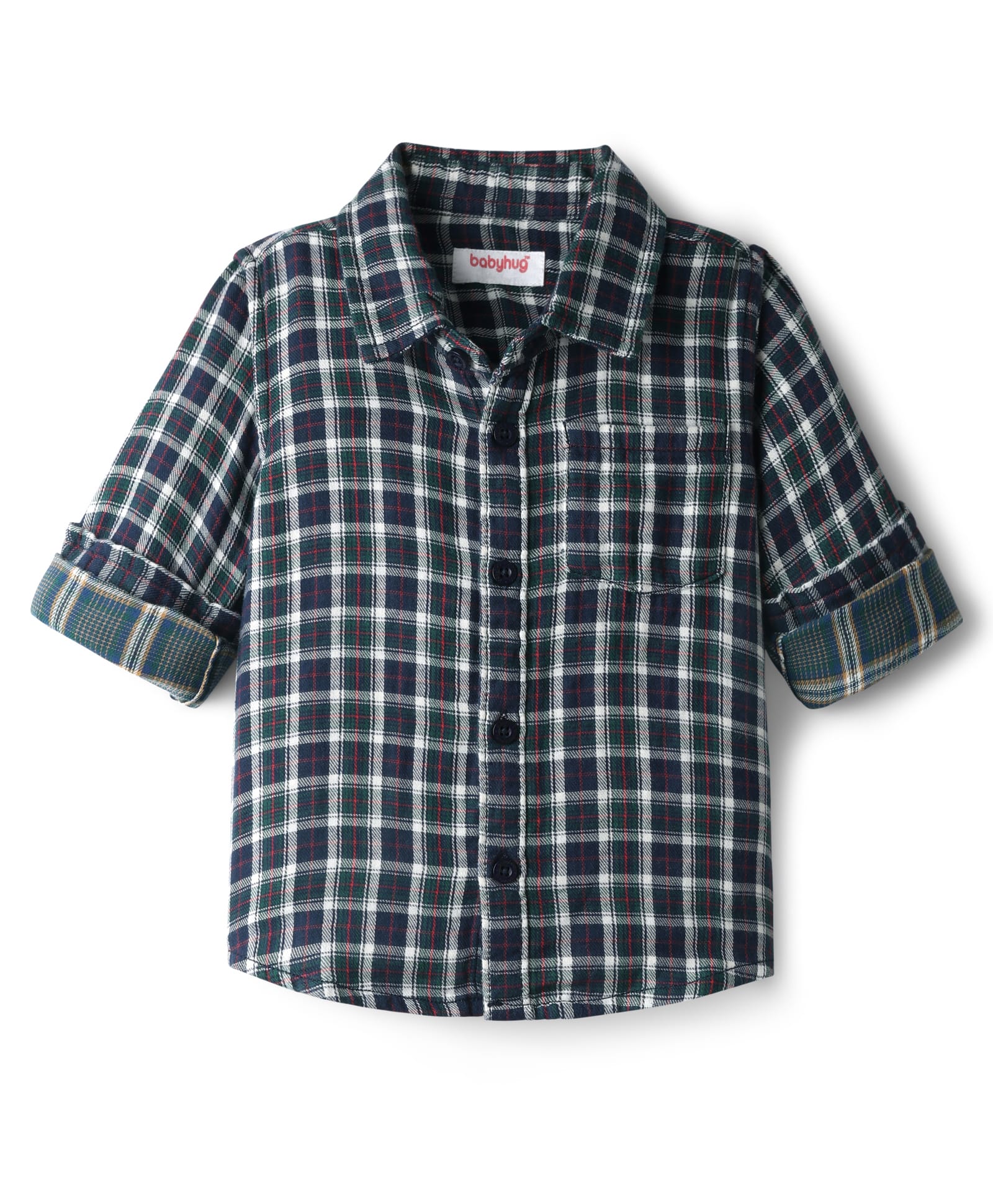 Babyhug Cotton Woven Full Sleeves Checkered Shirt - Navy Blue-picture-19