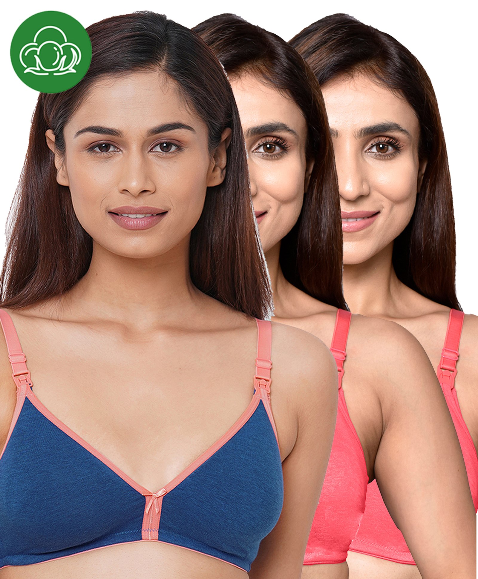 Inner Sense Organic Cotton Knit Pack Of 3 Solid Antimicrobial Maternity Bras With Nursing Access - Multi Colour-picture-16