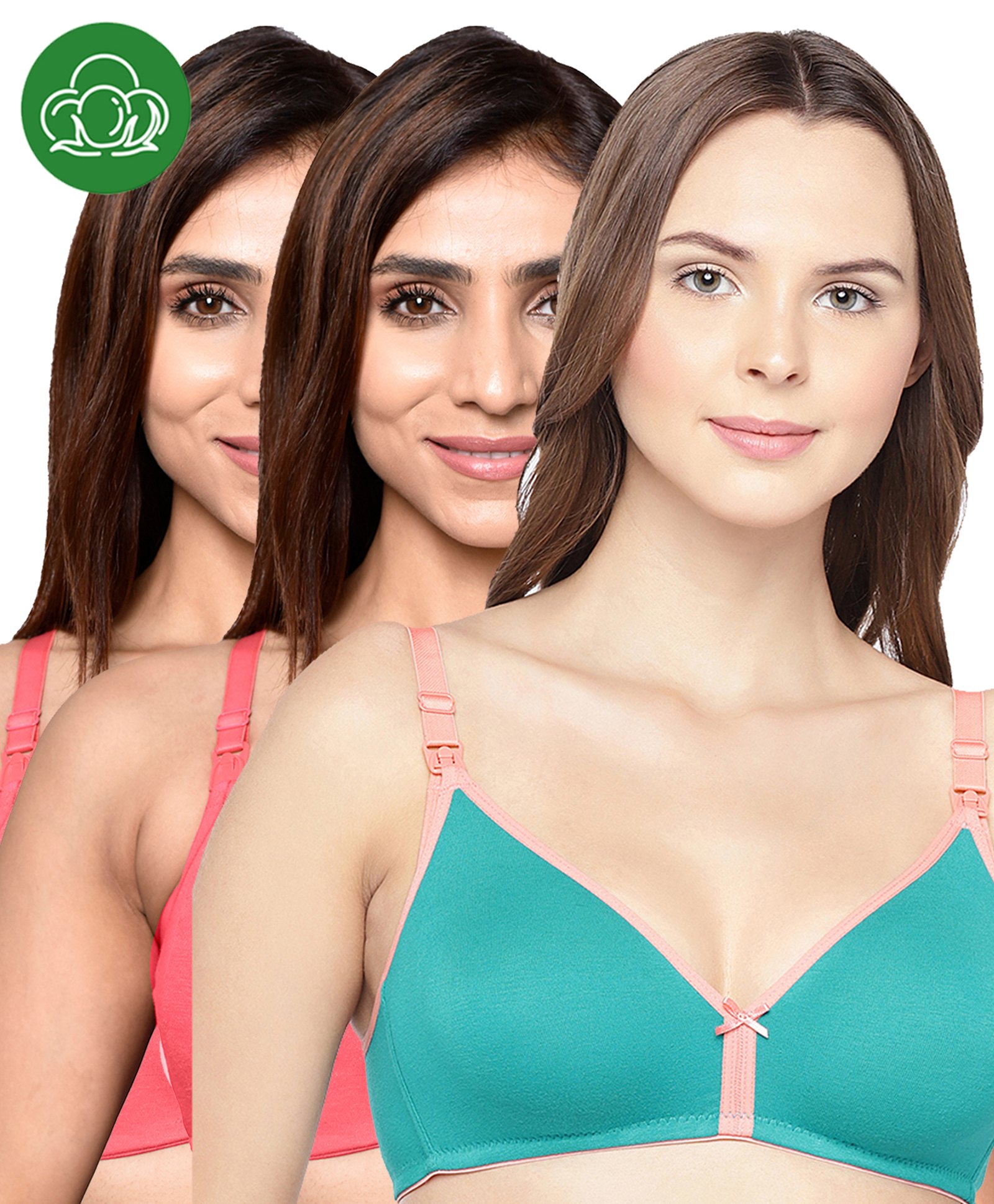 Inner Sense Organic Cotton Knit Pack Of 3 Solid Antimicrobial Maternity Bras With Nursing Access - Multi Colour-picture-22