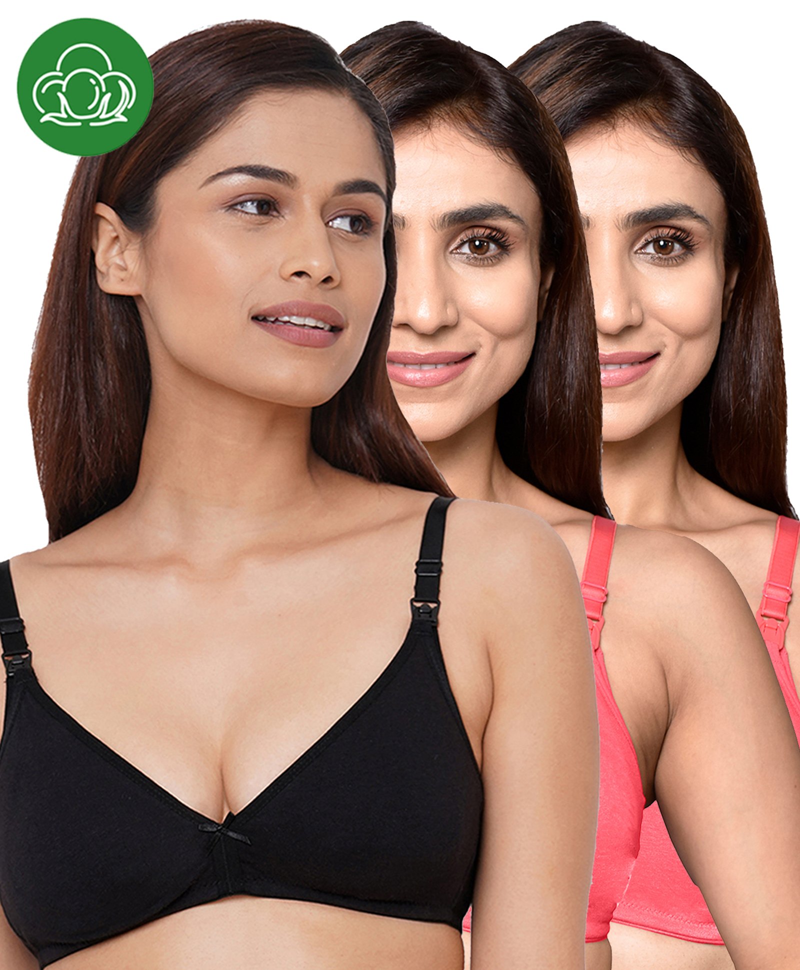 Inner Sense Organic Cotton Knit Pack Of 3 Solid Antimicrobial Maternity Bras With Nursing Access - Multi Colour-picture-11