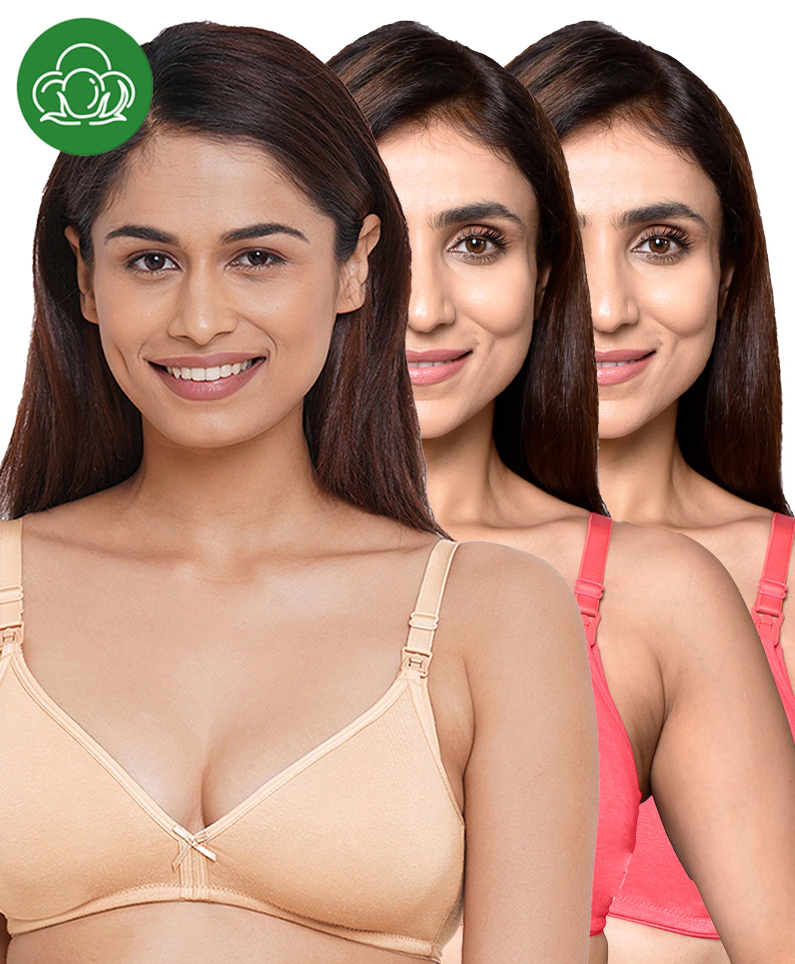 Inner Sense Organic Cotton Knit Pack Of 3 Solid Antimicrobial Maternity Bras With Nursing Access - Multi Colour-picture-19