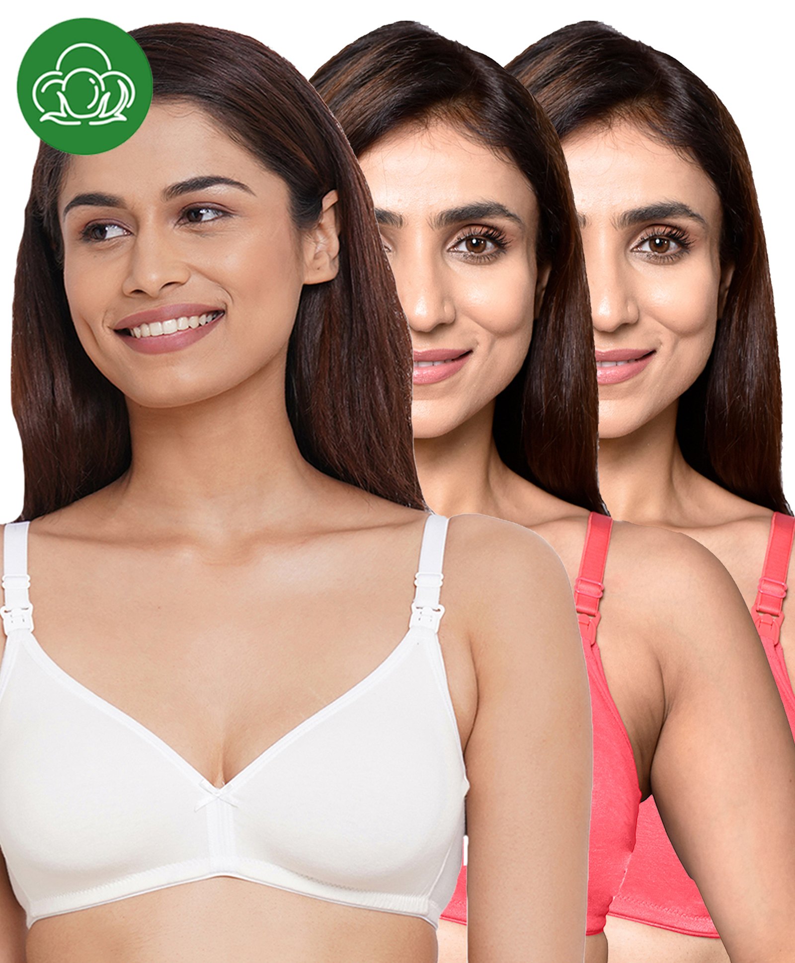 Inner Sense Organic Cotton Knit Pack Of 3 Solid Antimicrobial Maternity Bras With Nursing Access - Multi Colour-picture-26