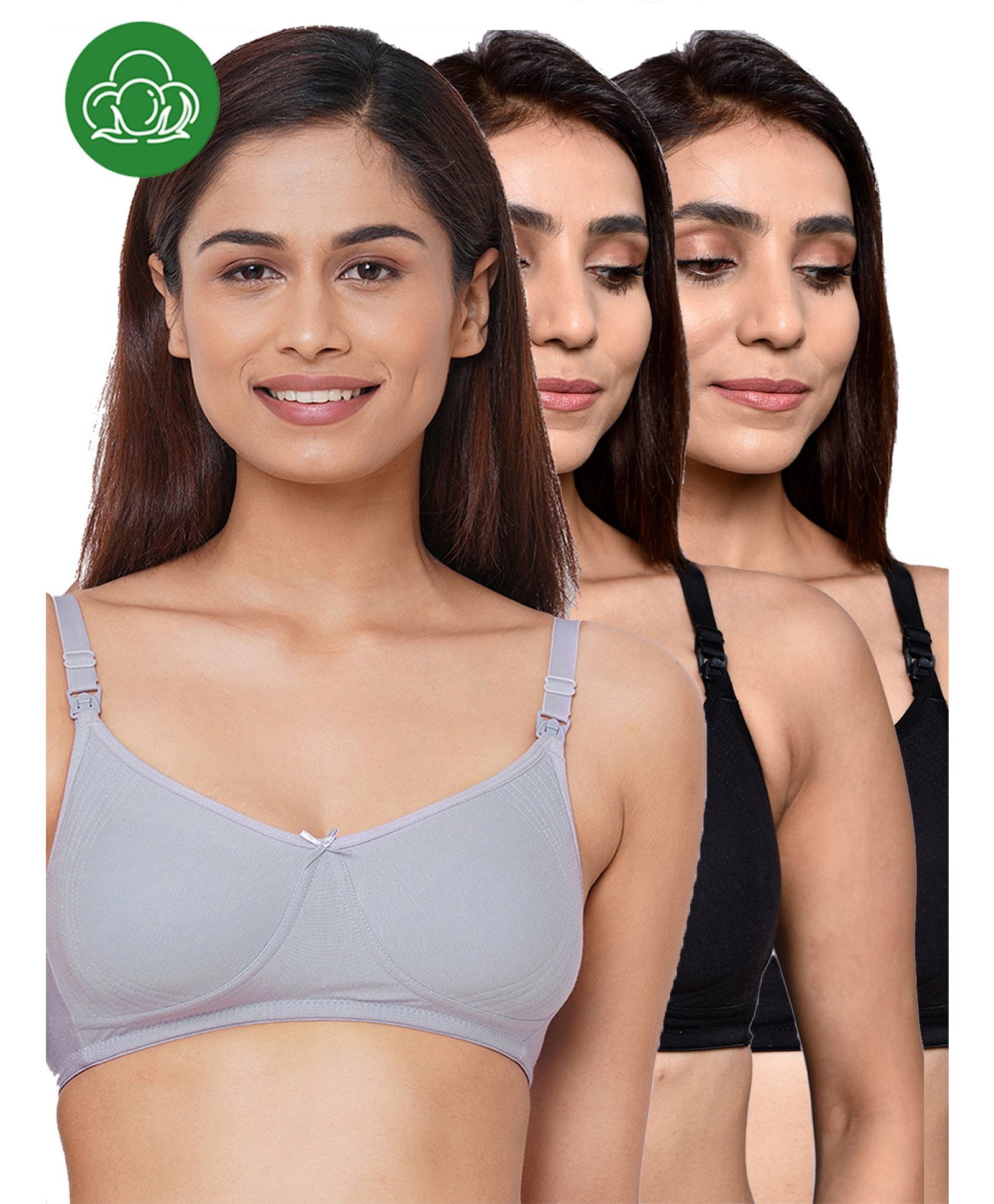 Inner Sense Organic Cotton Knit Pack Of 3 Solid Antimicrobial Maternity Bras With Nursing Access - Multi Colour-picture-40