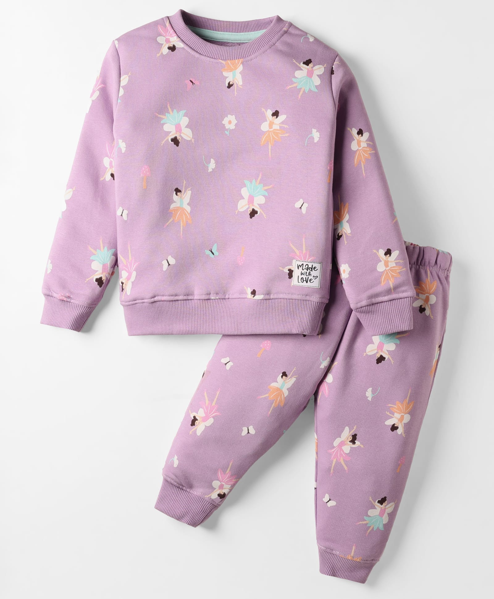 CUCUMBER Looper Knit Full Sleeves Co-ords Night Suit with Butterfly Print - Violet-image-35