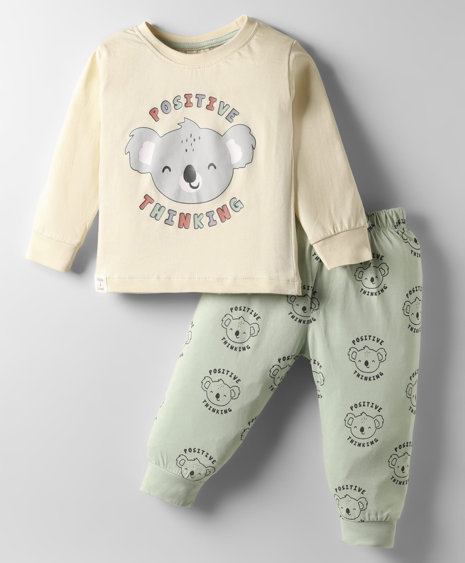 CUCUMBER Sinker Knit Full Sleeves Night Suit with Koala Print - Cream-picture-4