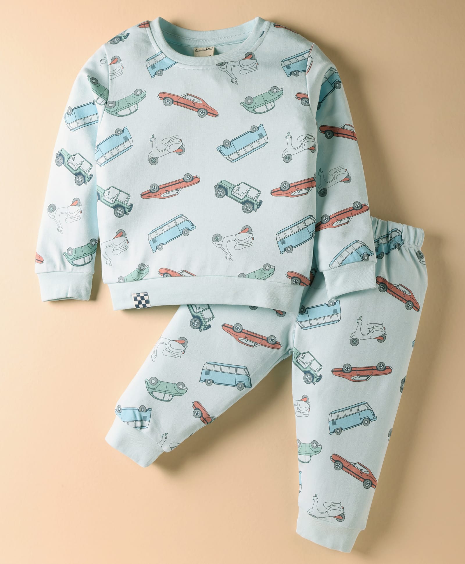 CUCUMBER Interlock Knit Full Sleeves Vehicles Printed Co-Ords Night Suit - Light Blue-picture-35