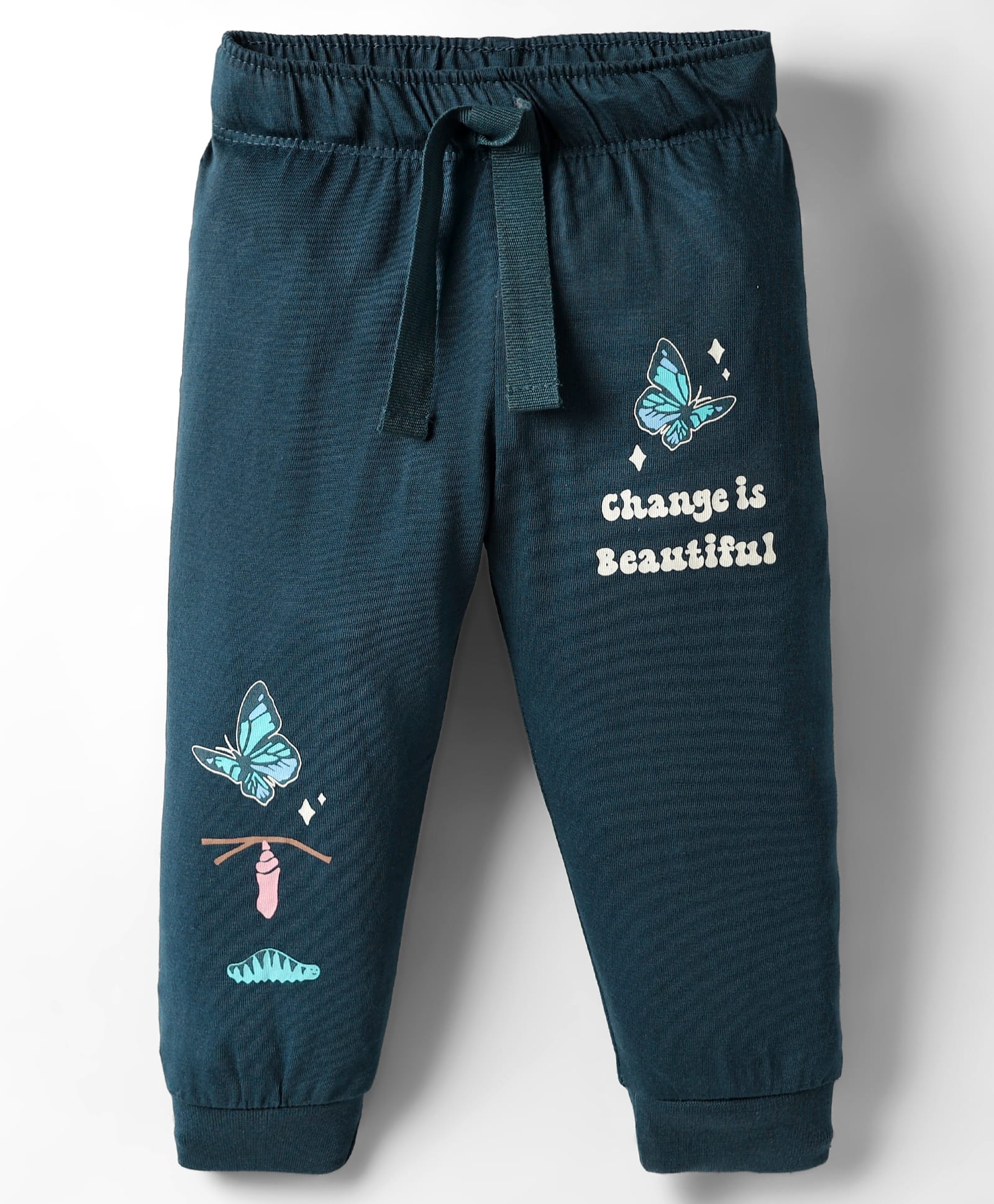 CUCUMBER Sinker Knit Full Length Butterfly & Text Printed Lounge Pant - Teal Blue-image-13