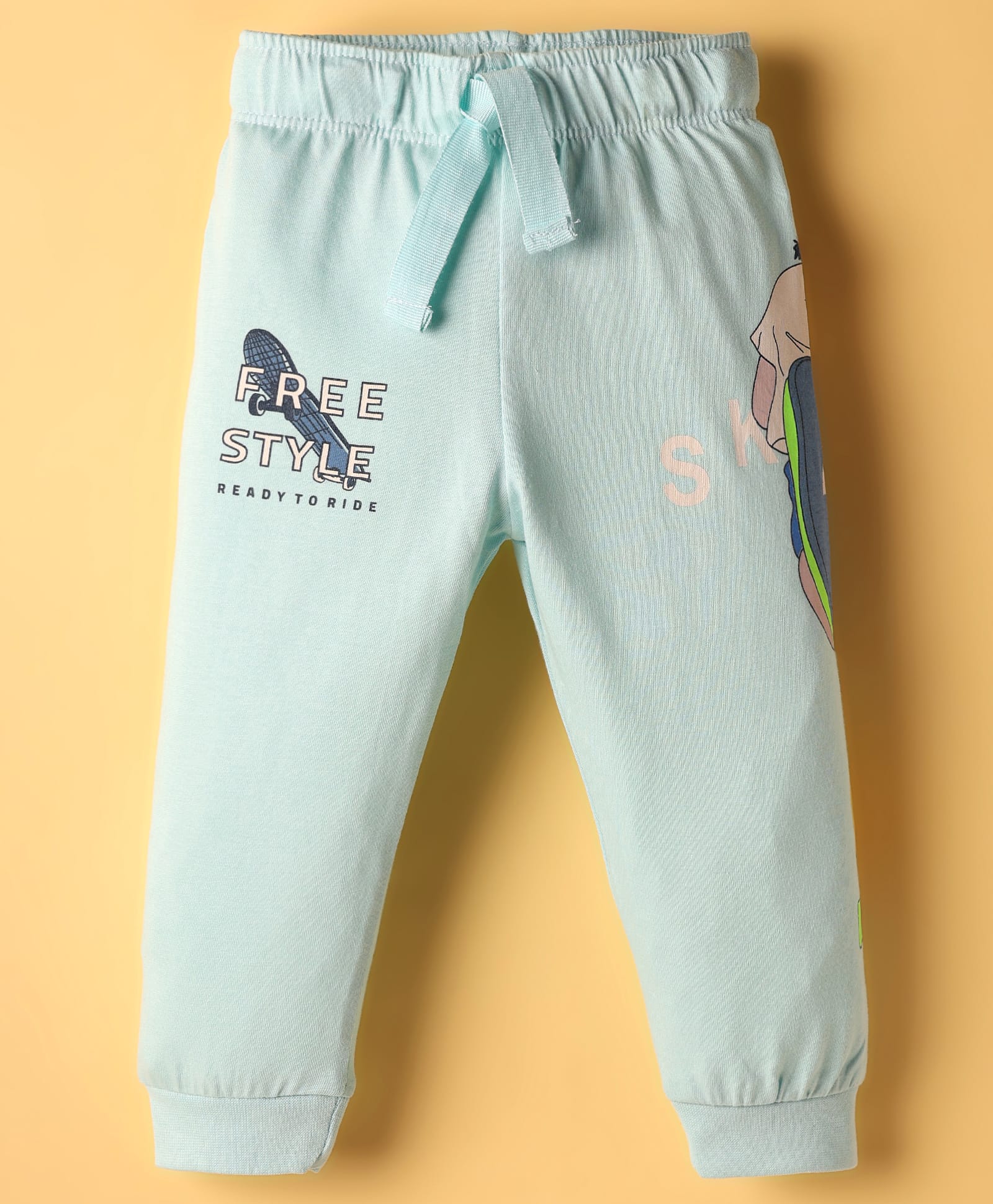 CUCUMBER Sinker Knit Full Length Skate Board Theme Printed Lounge Pant - Light Blue-image-2