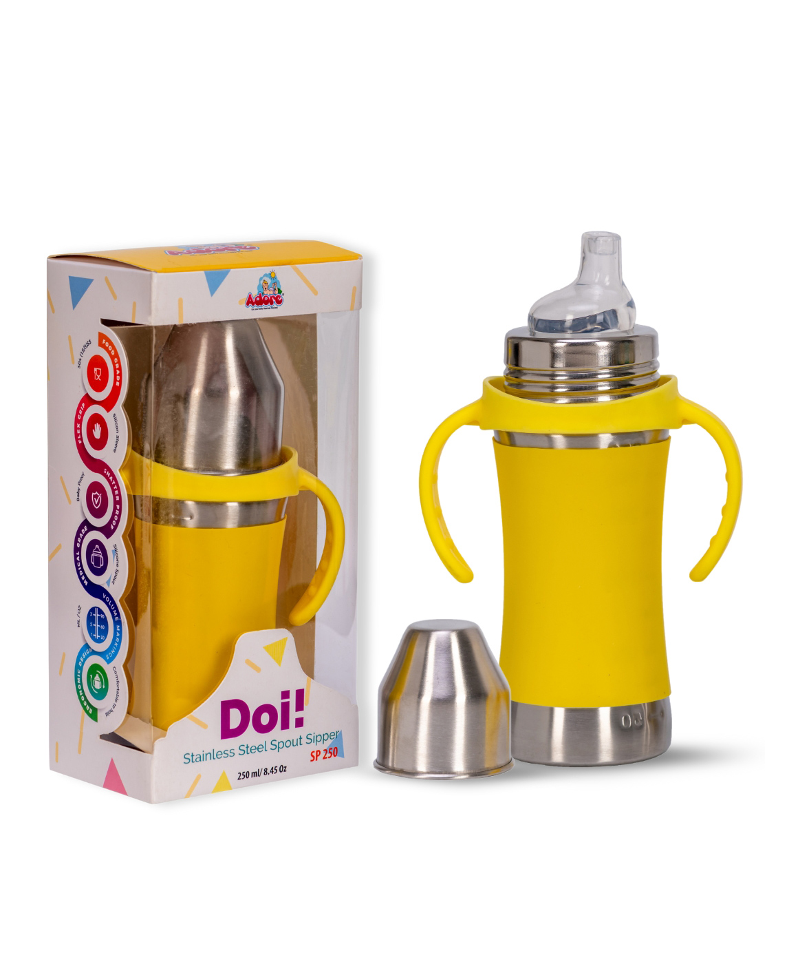 Adore Doi! The Wideneck Spout Stainless Steel Sipper with Sleeve-250ml Yellow-image-21