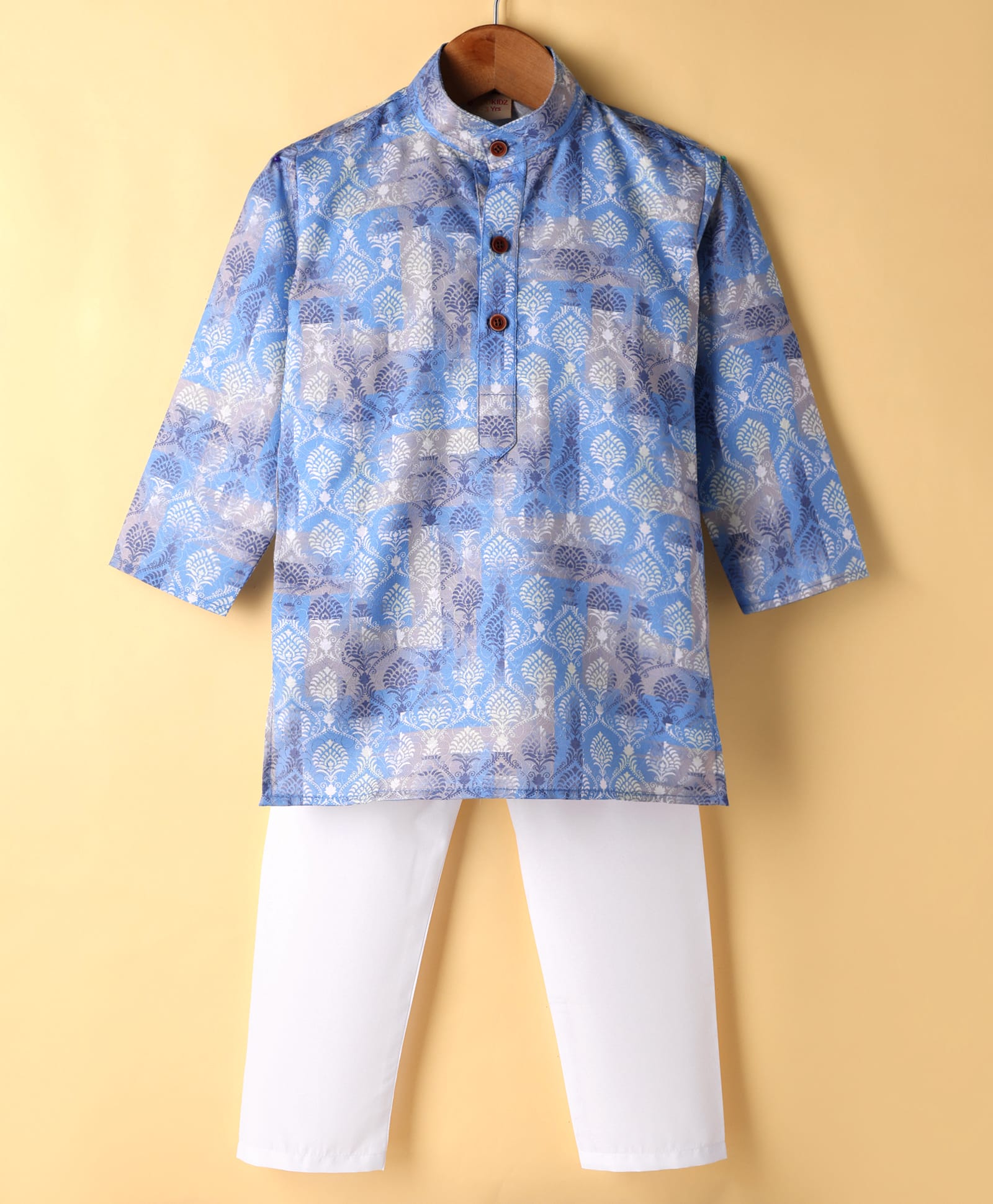 Ridokidz Full Sleeves Ethnic Printed Kurta Pyjama Set - Blue-picture-43