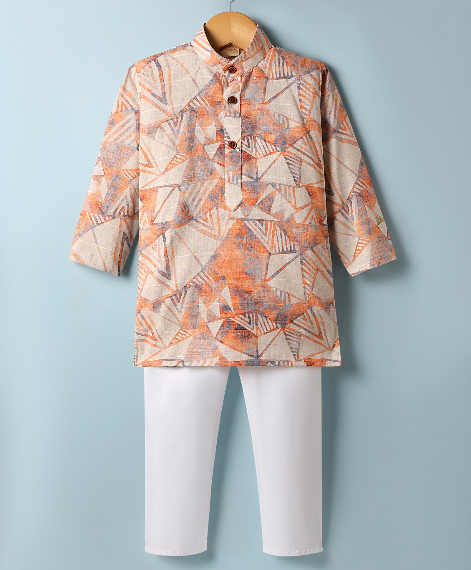 Ridokidz Full Sleeves Triangles Printed Kurta Pyjama Set - Orange-picture-38