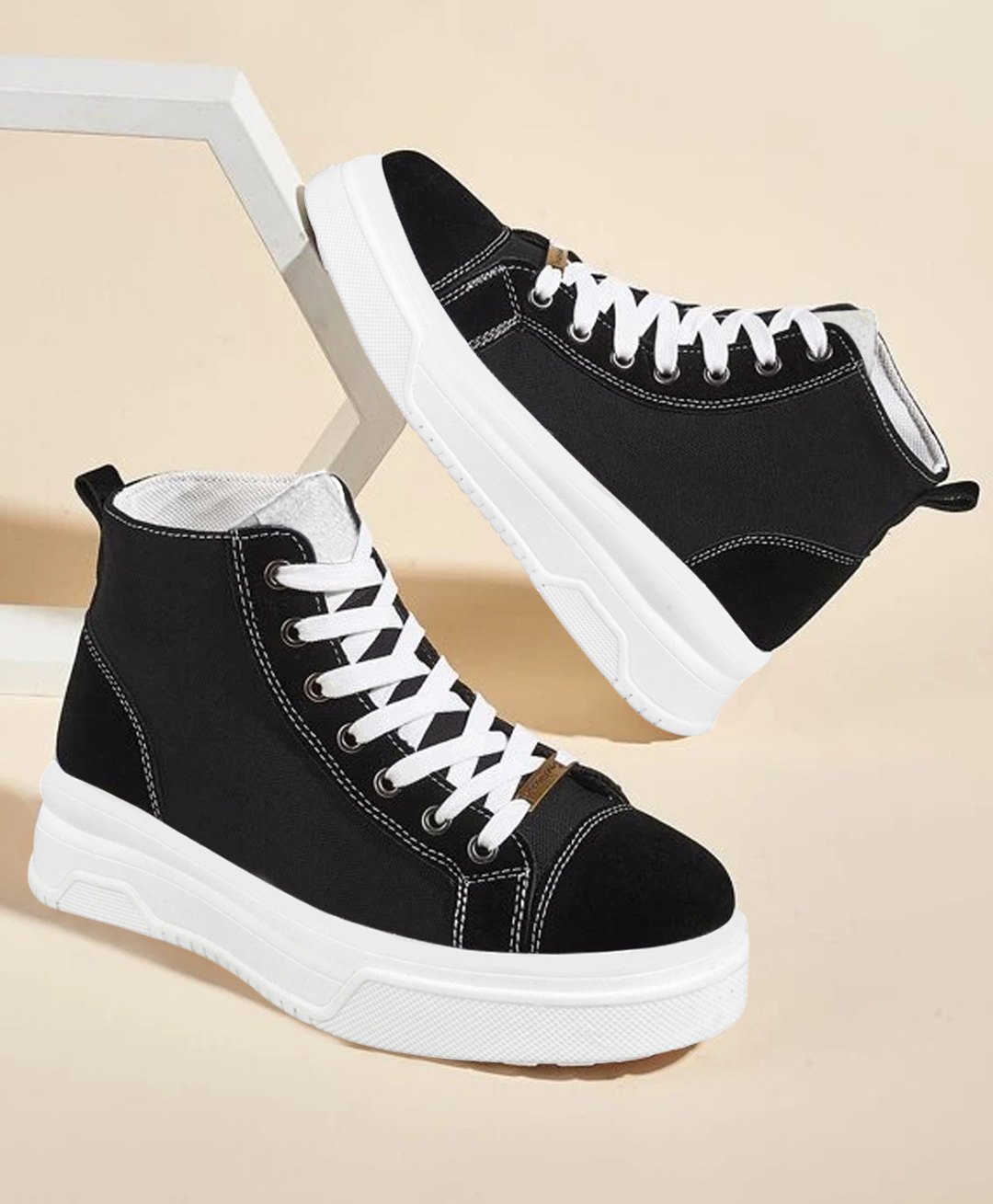Shoetopia Colour Blocked Lace Up Sneakers - Black-picture-14