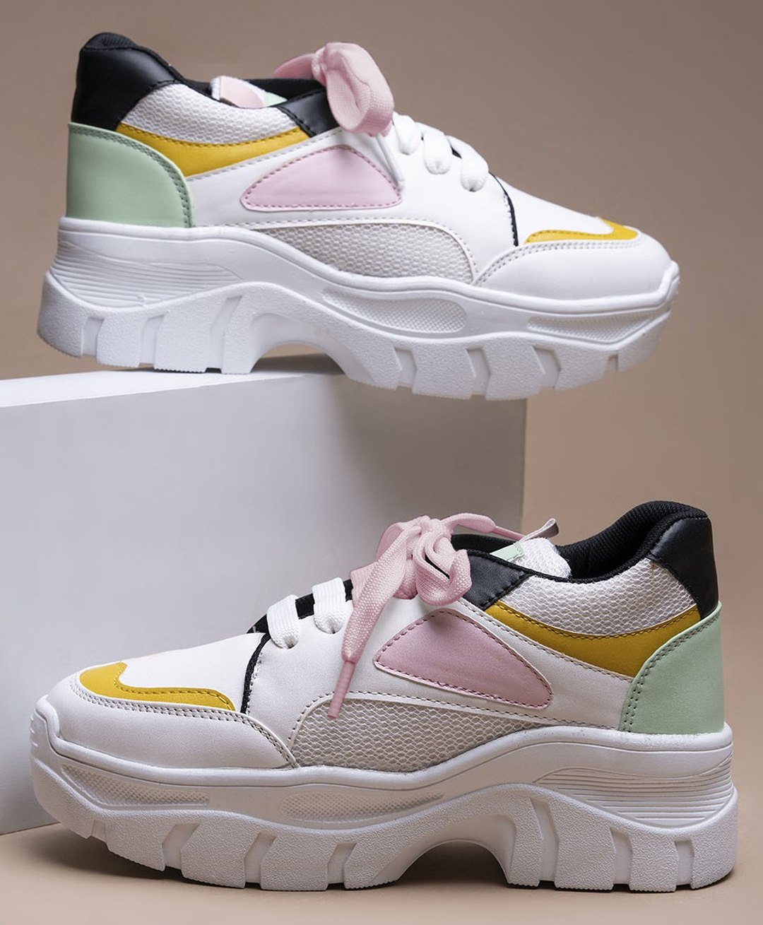 Shoetopia Colour Blocked Lace Up Sneakers - White-picture-21
