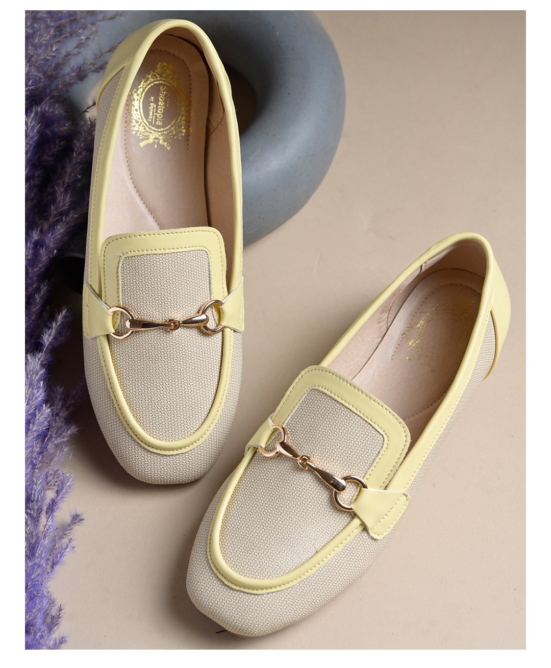 Shoetopia Metal Applique Detailed Textured Slip On Loafers - Cream-picture-12