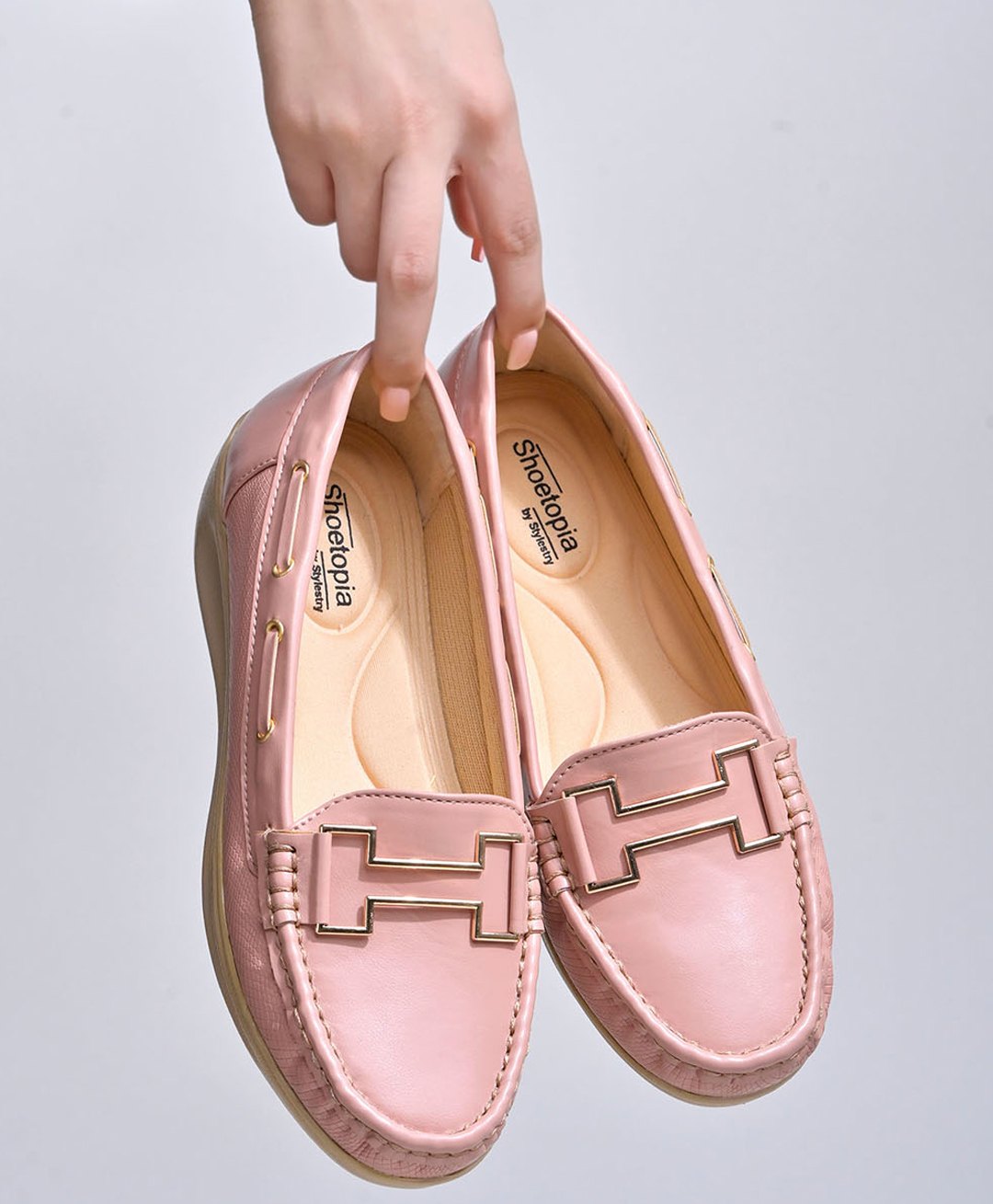 Shoetopia Metal Applique Detailed Slip On Loafers - Peach-picture-18