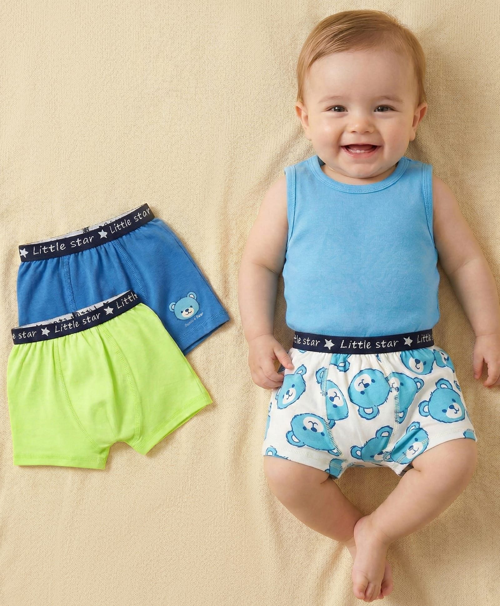 Babyoye 100% Cotton Bear Printed Trunks Pack Of 3 - Multi Colour-image-30